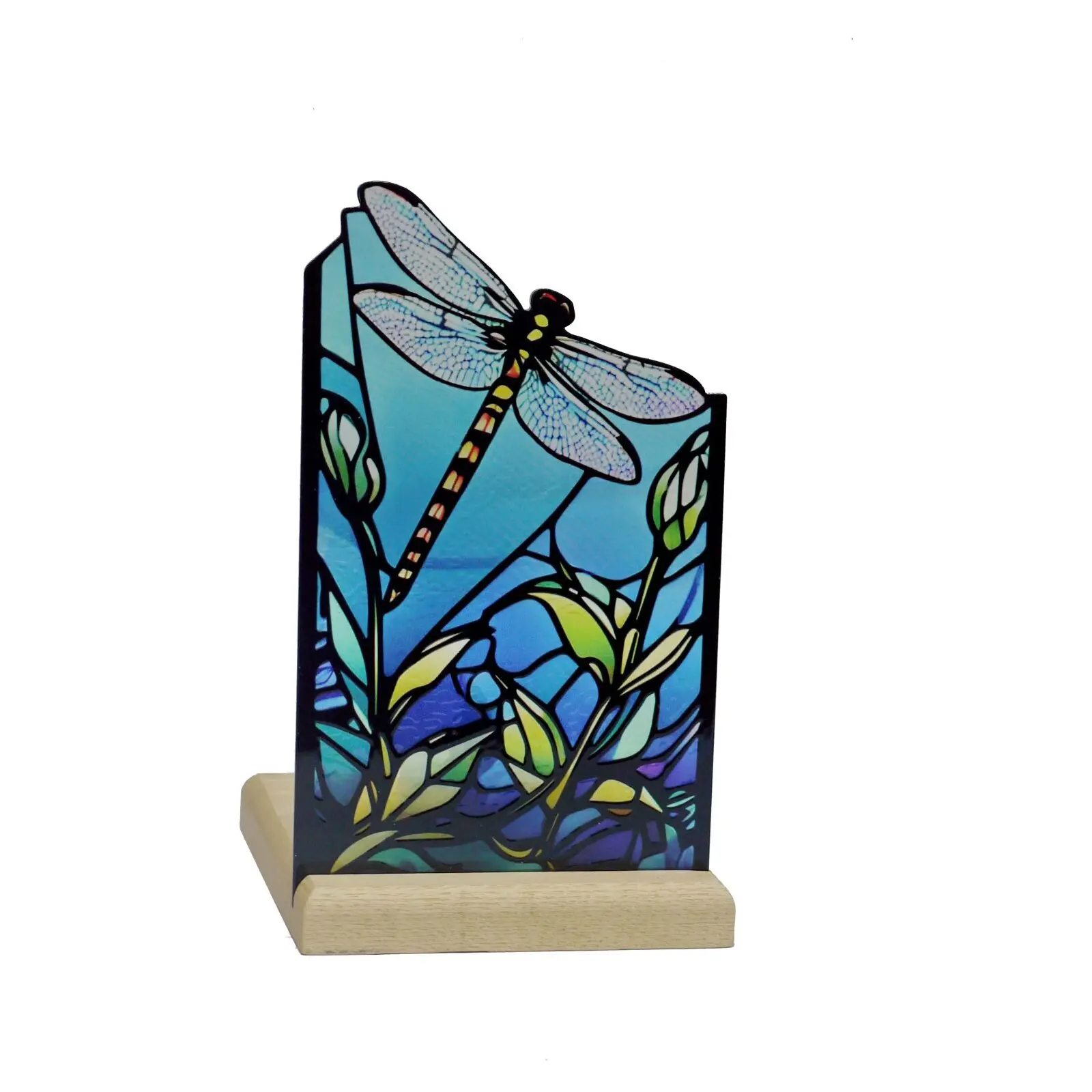 Teelichthalter mit Holzsockel, Libelle Art Light, 25001DF, 10,3 × 10,3 × 17,5 cm