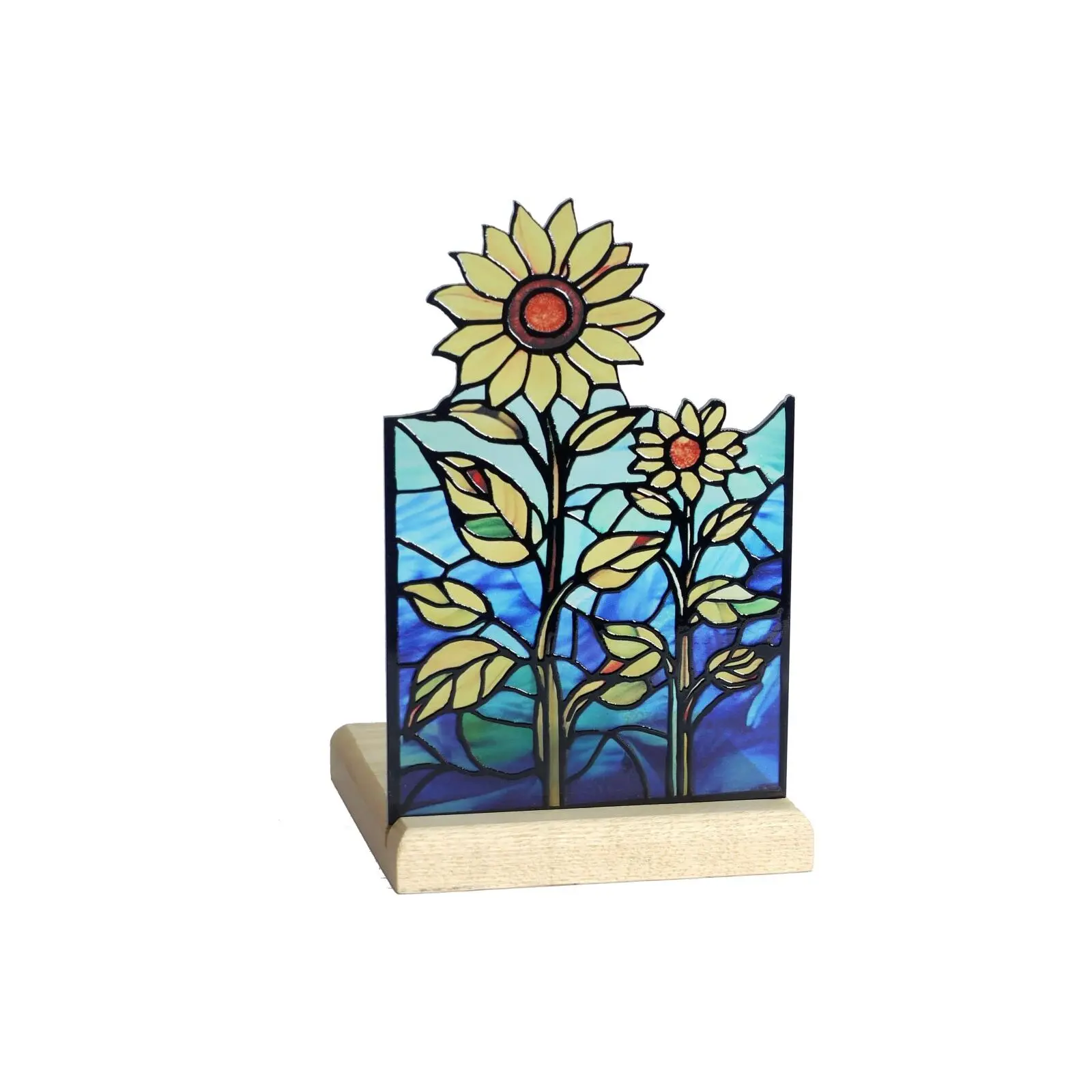 Teelichthalter mit Holzsockel, Sonnenblume, Art Light, 25001SF, 10,3 × 10,3 × 15,6 cm