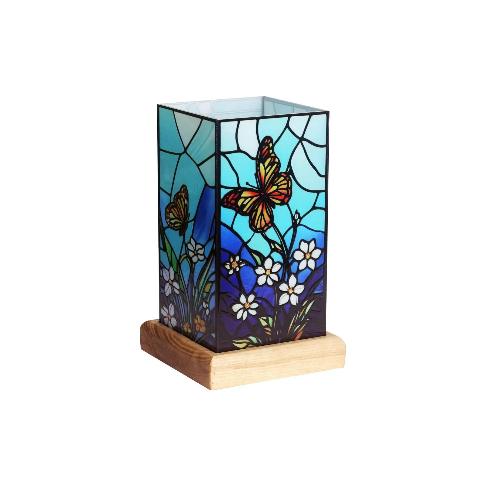 LED-Beleuchtung, Schmetterling auf Holzsockel, Kunstleuchte, 25011BF, 10x10x16,5cm,