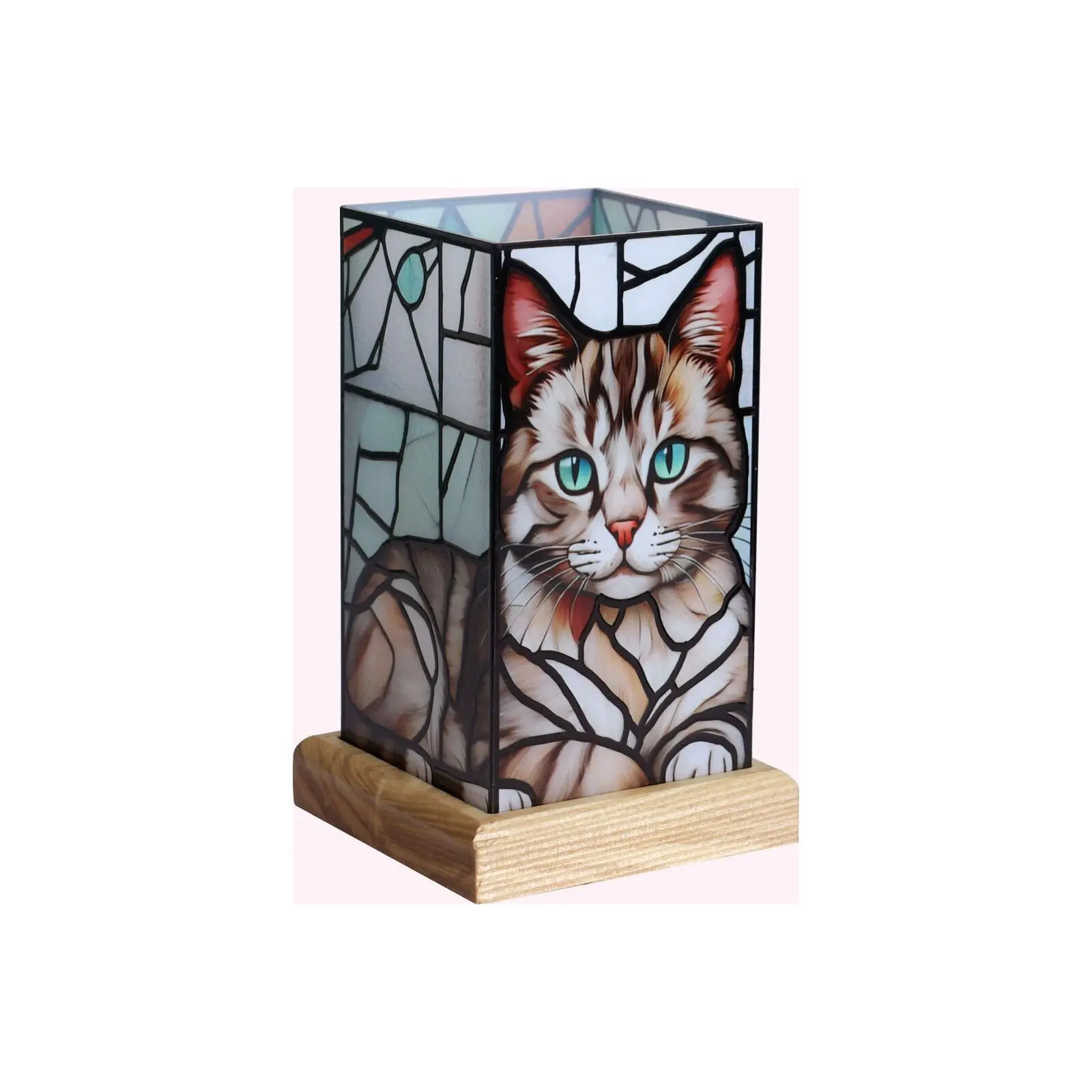 LED-Beleuchtung, Katze auf Holzsockel, Kunstleuchte, 25011CT, 10 x 10 x 16,5 cm