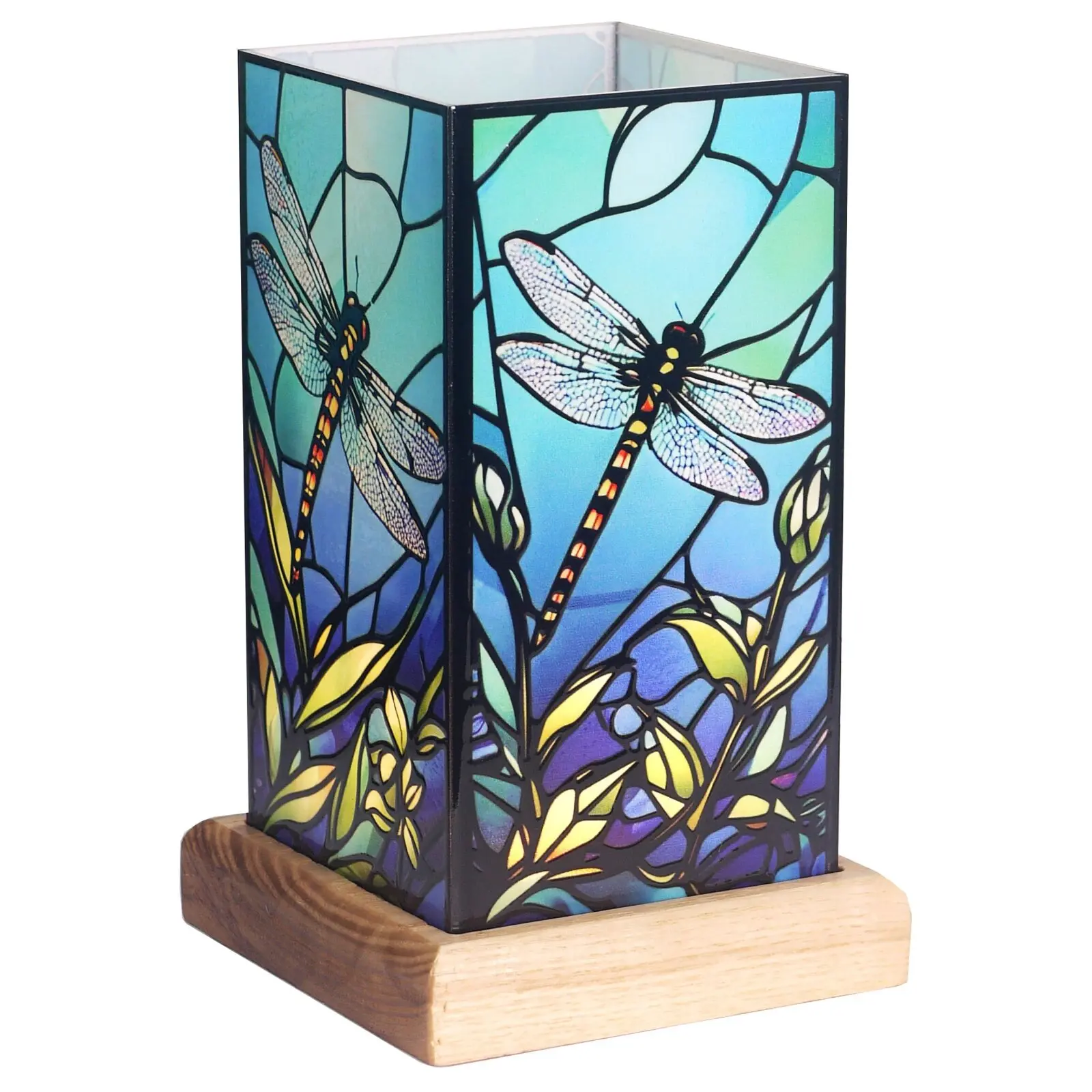 LED-Beleuchtung, Libelle auf Holzsockel, Kunstleuchte, 25011DF, 10 x 10 x 16 cm