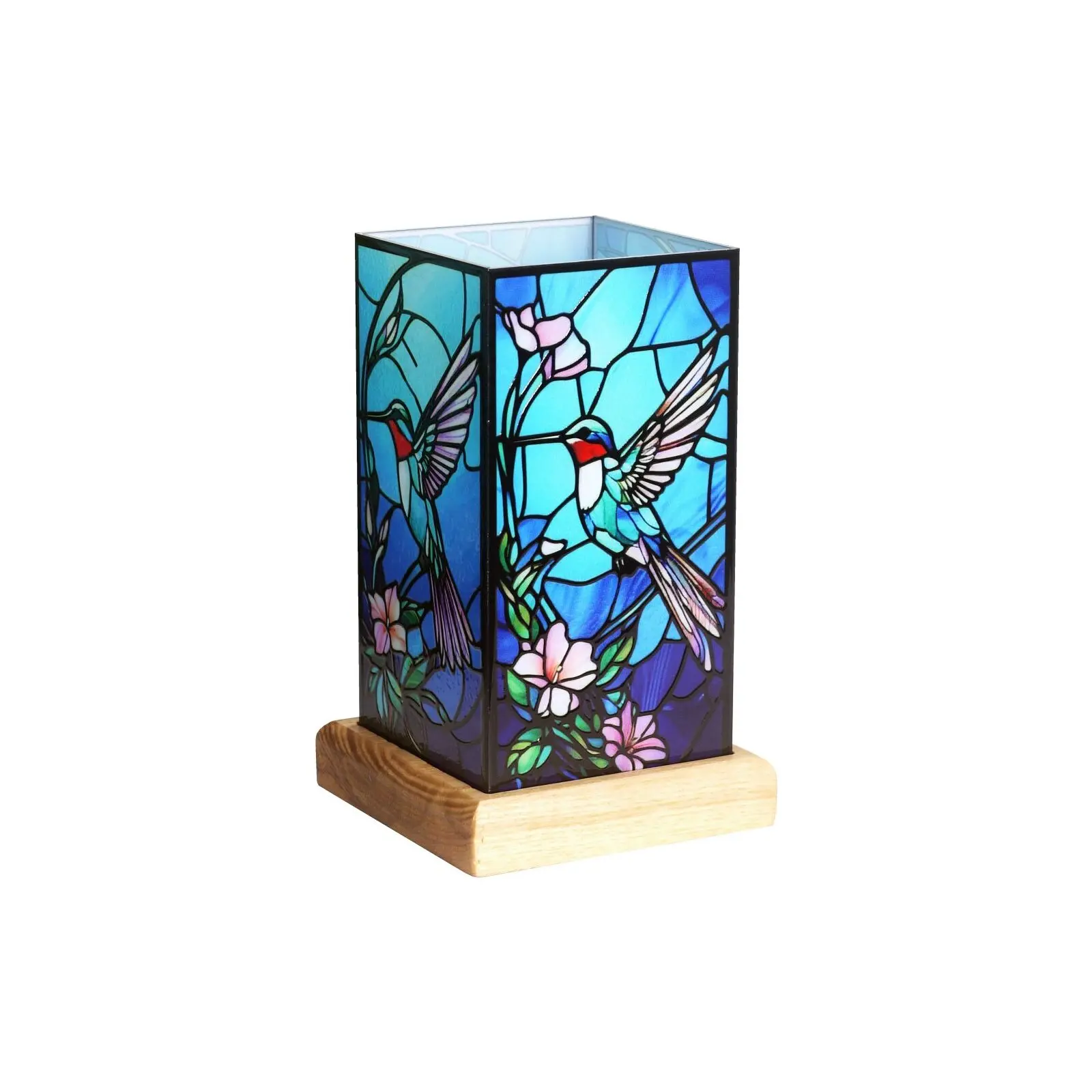 LED-Beleuchtung, Kolibri auf Holzsockel, Kunstleuchte, 25011HB, 10 x 10 x 16 cm
