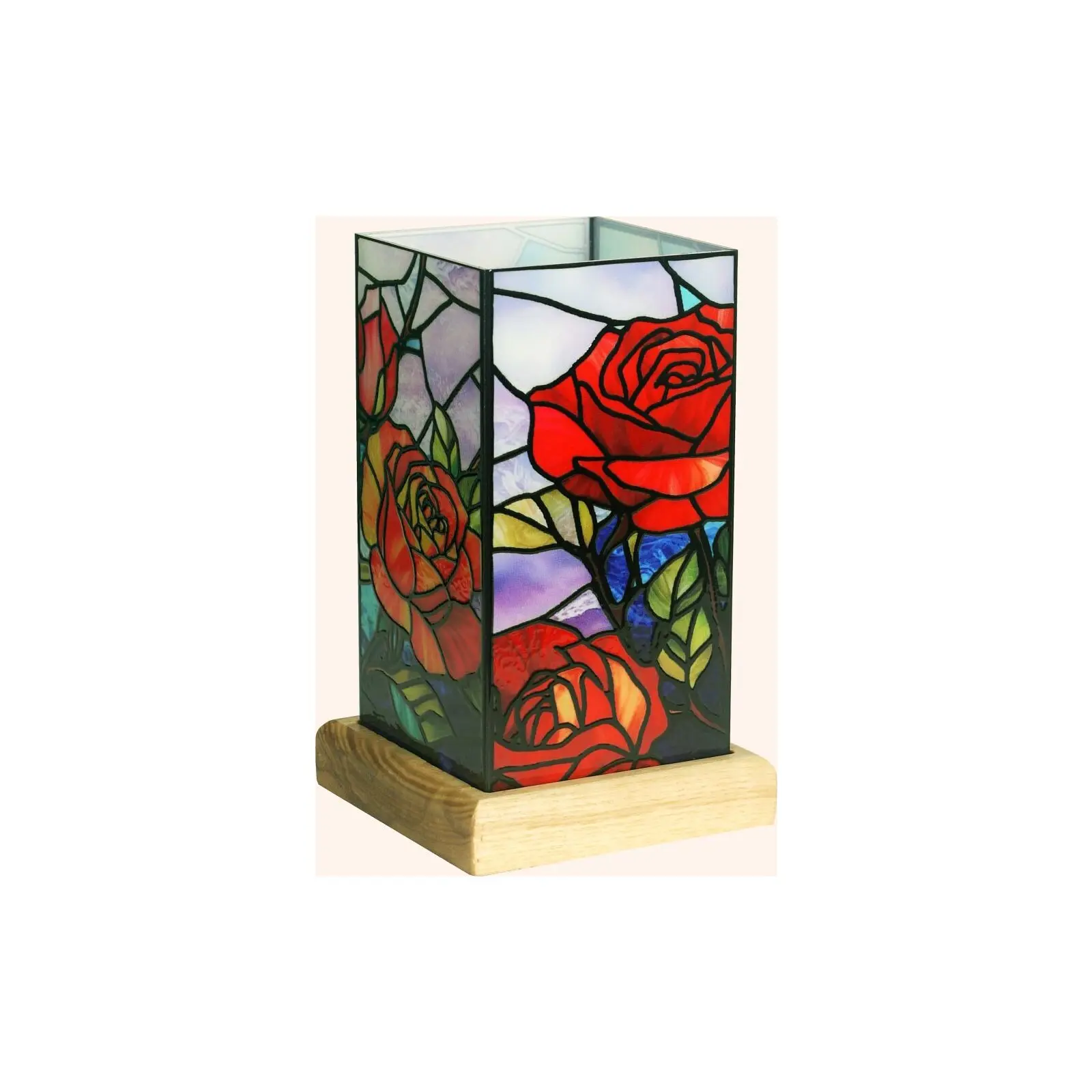 LED-Beleuchtung, Rose auf Holzsockel, Kunstleuchte, 25011RO, 10 x 10 x 16 cm