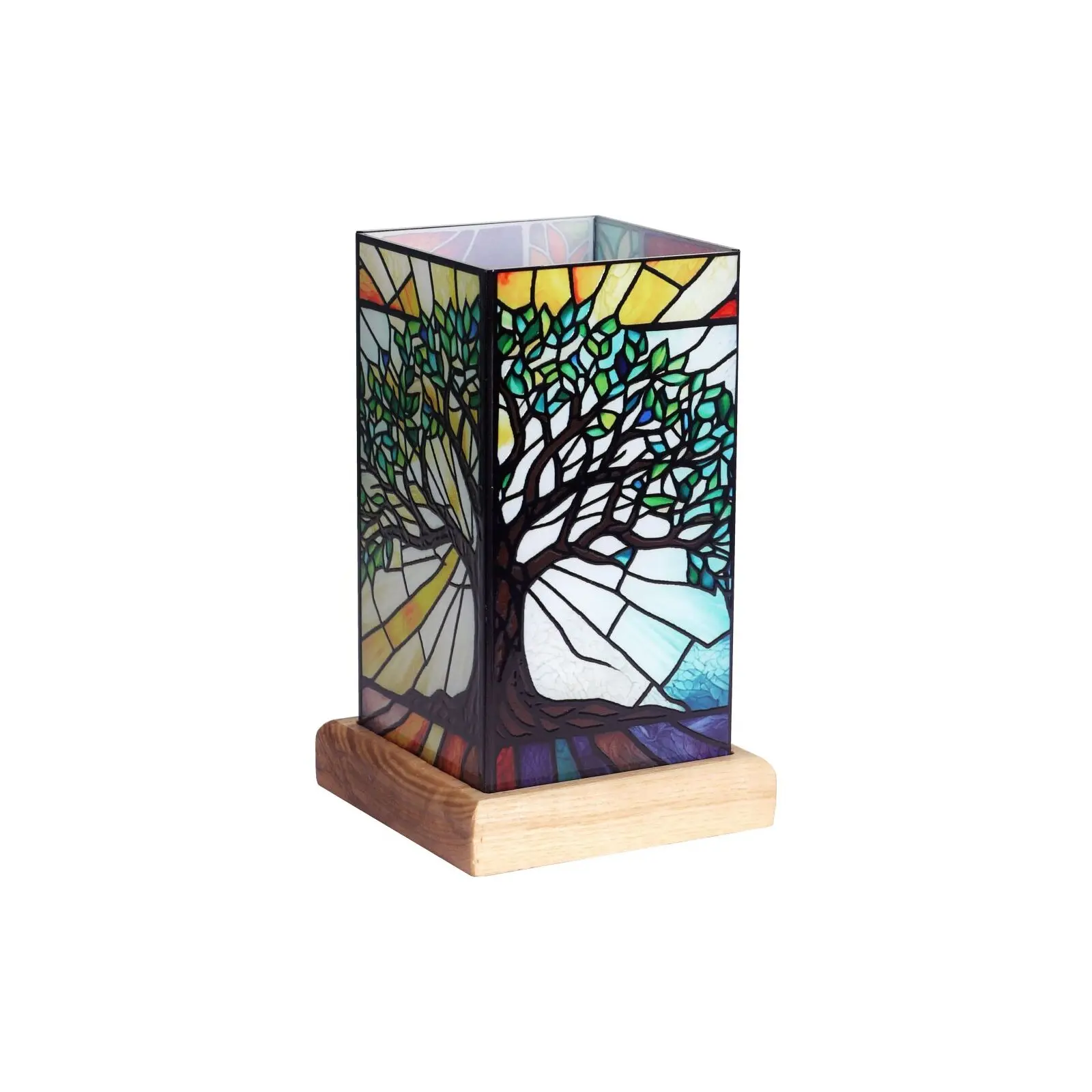 LED-Beleuchtung, Lebensbaum auf Holzsockel, Kunstleuchte, 25011TL, 10 x 10 x 16,5 cm