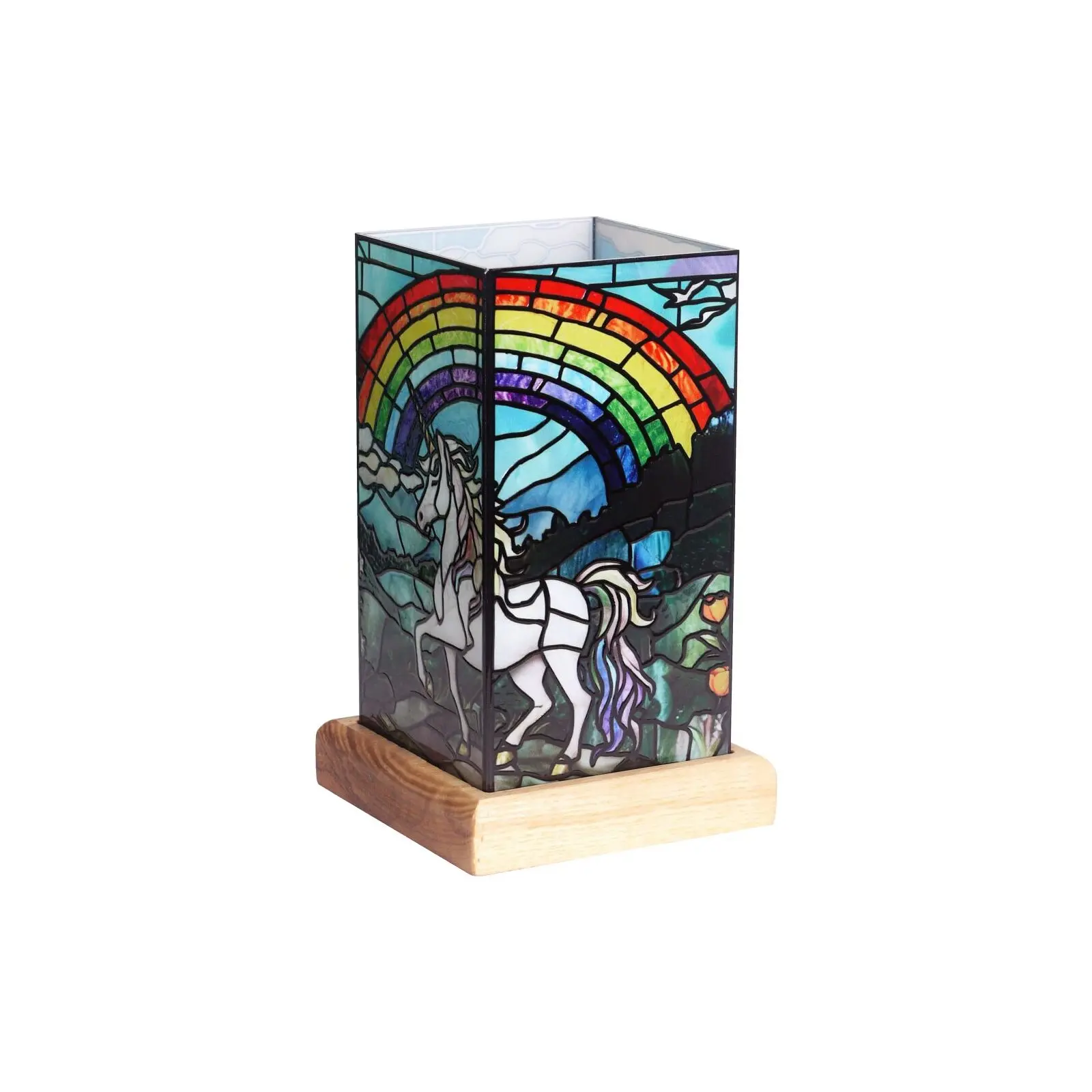 LED-Beleuchtung, Einhorn auf Holzsockel, Kunstleuchte, 25011UN, 10 x 10 x 16 cm
