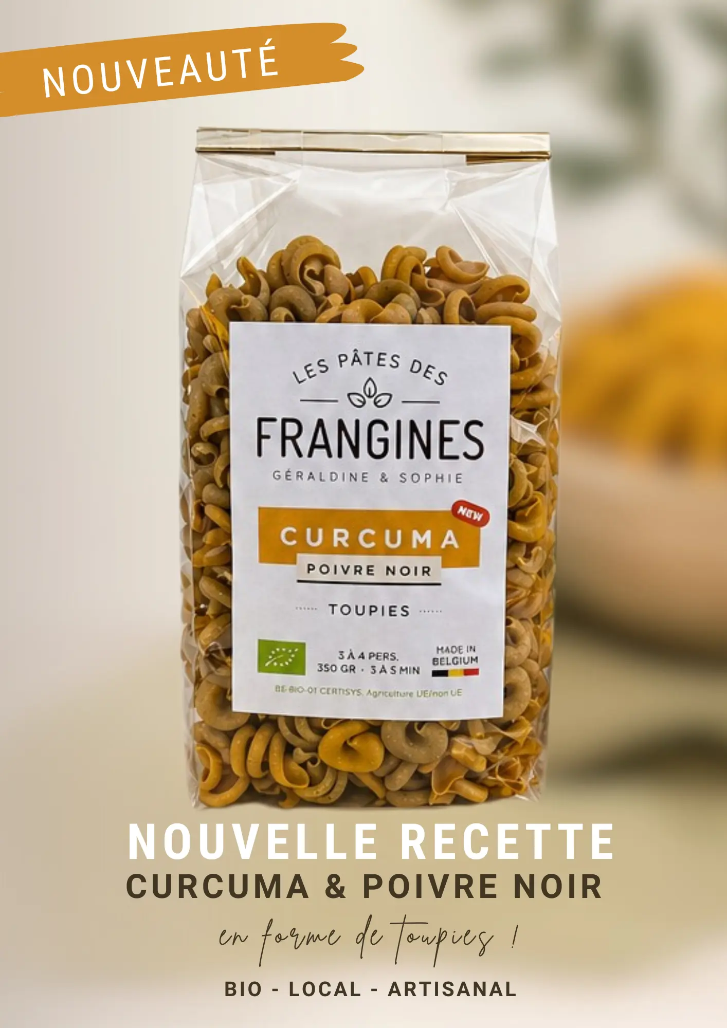Pasta FRANGINES al Curcuma e Pepe Nero - Trottola - 350 g