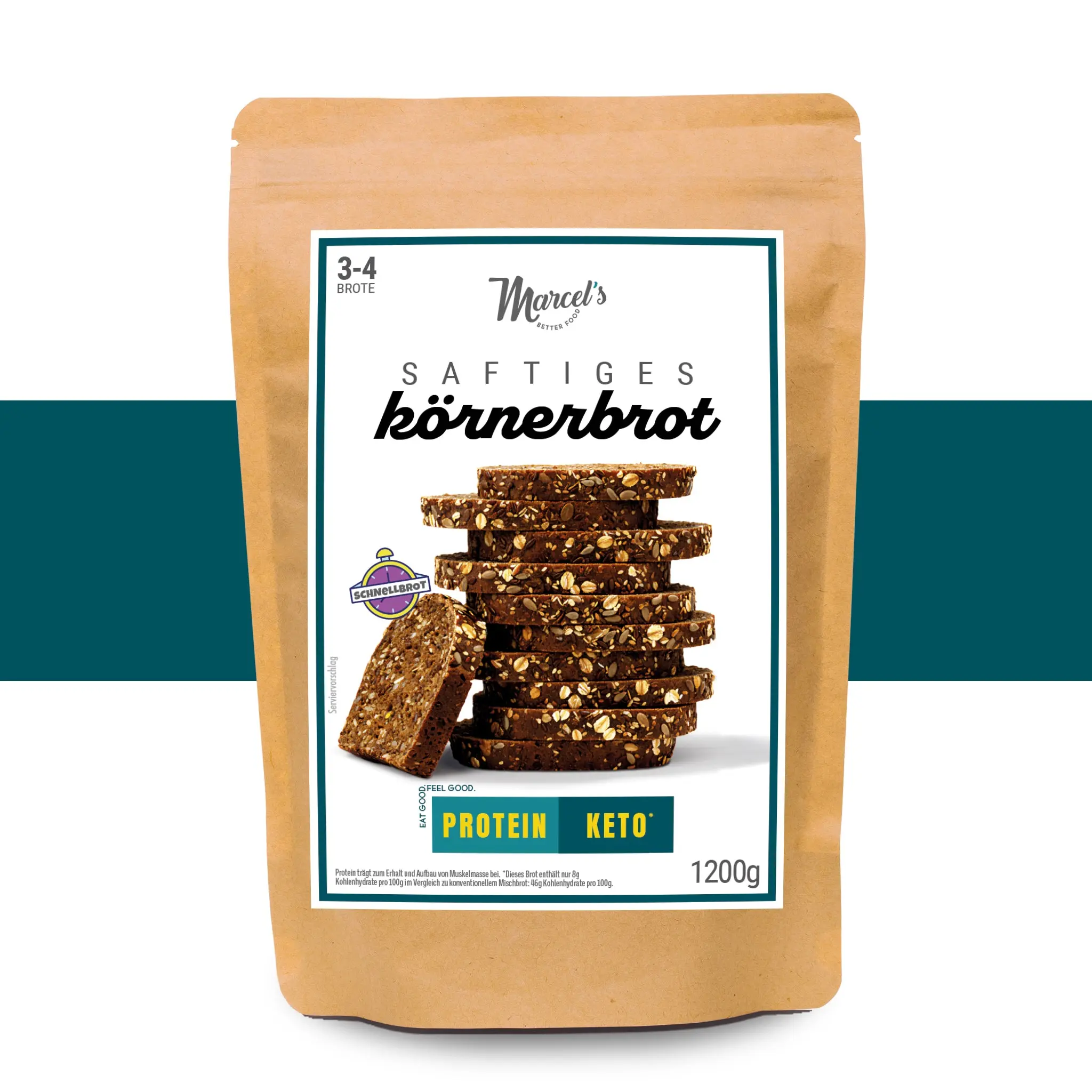 Moist whole-grain bread, 80% fewer carbohydrates