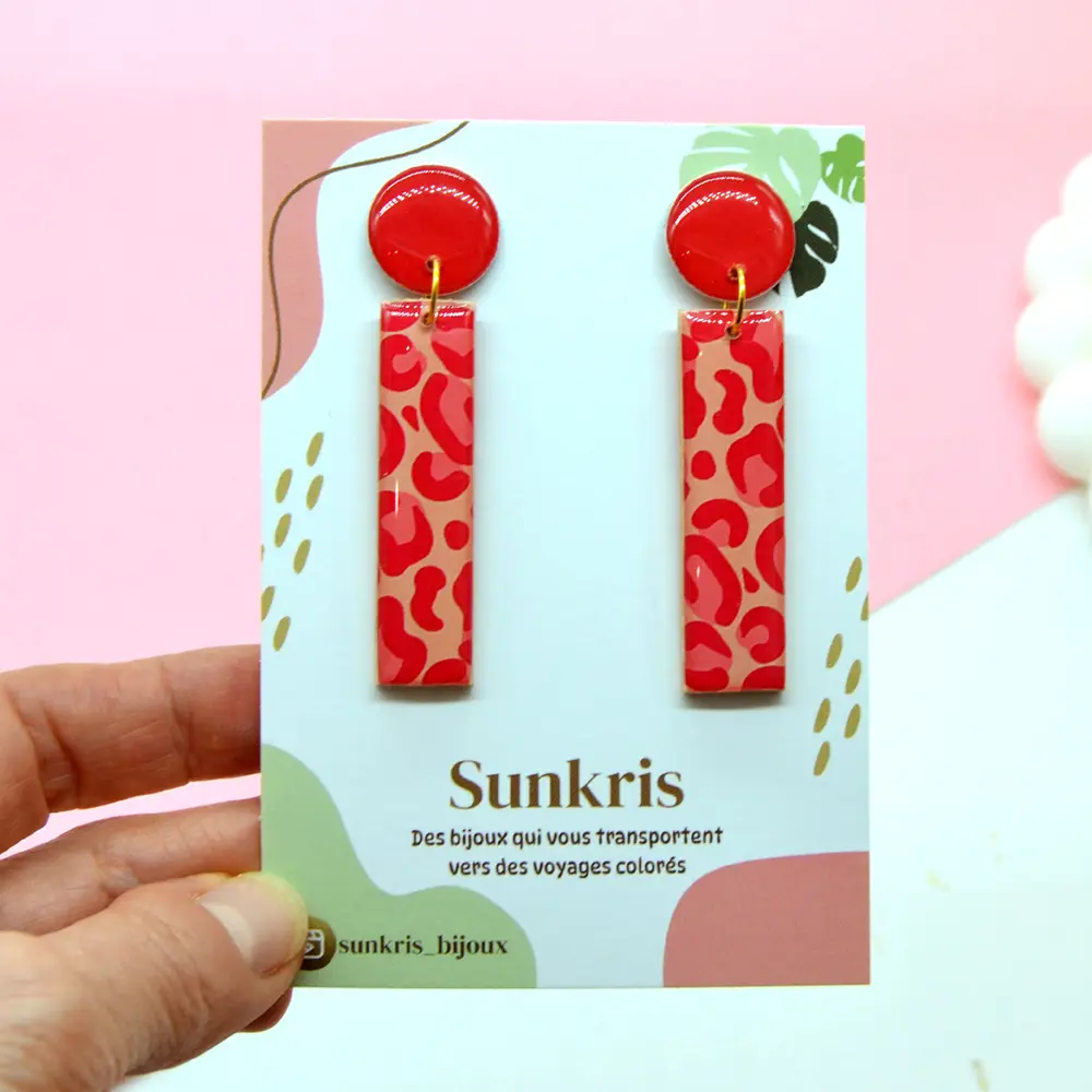 Red/Pink Leopard Earrings: Ultra-lightweight handcrafted jewelry