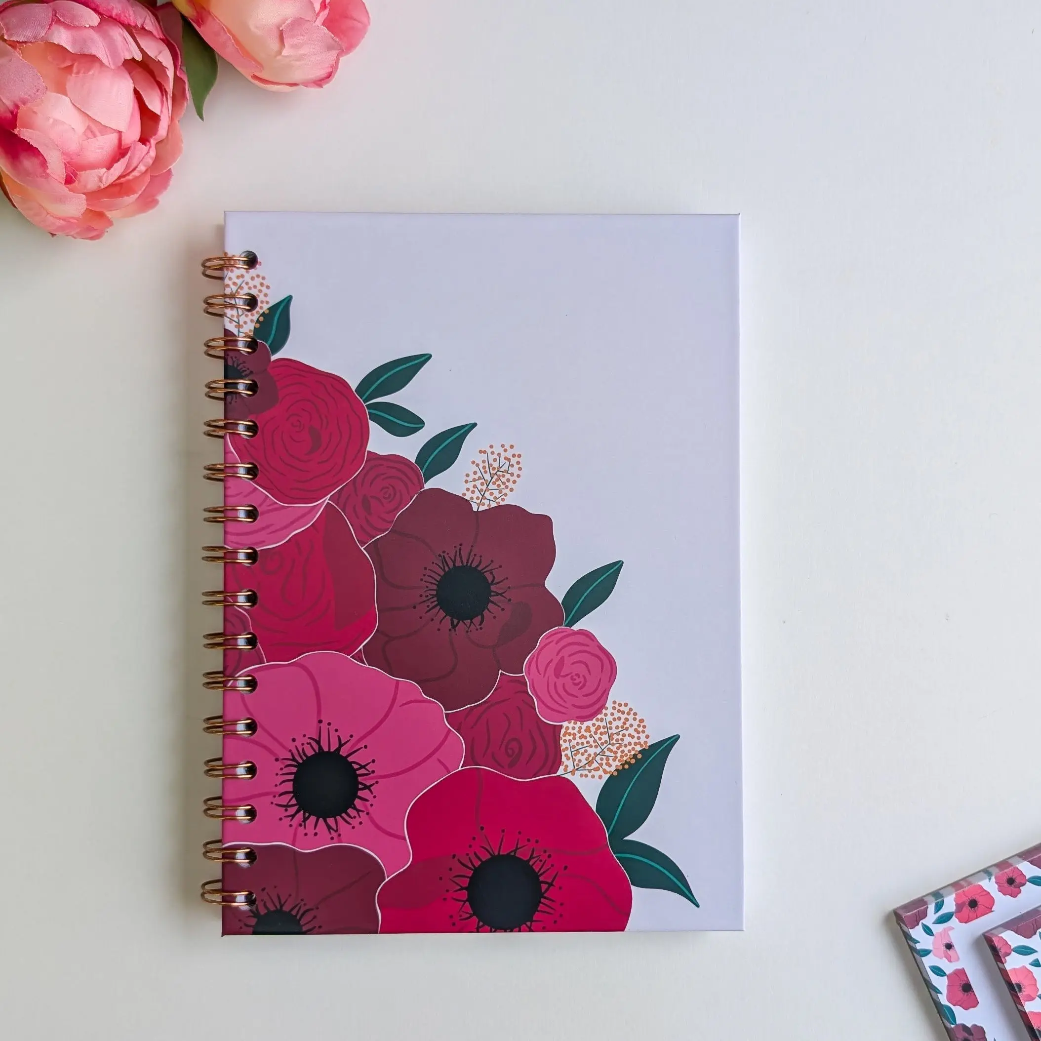 A5 Notebook - Spiral Bound - Large Bouquet of Anemones and Roses