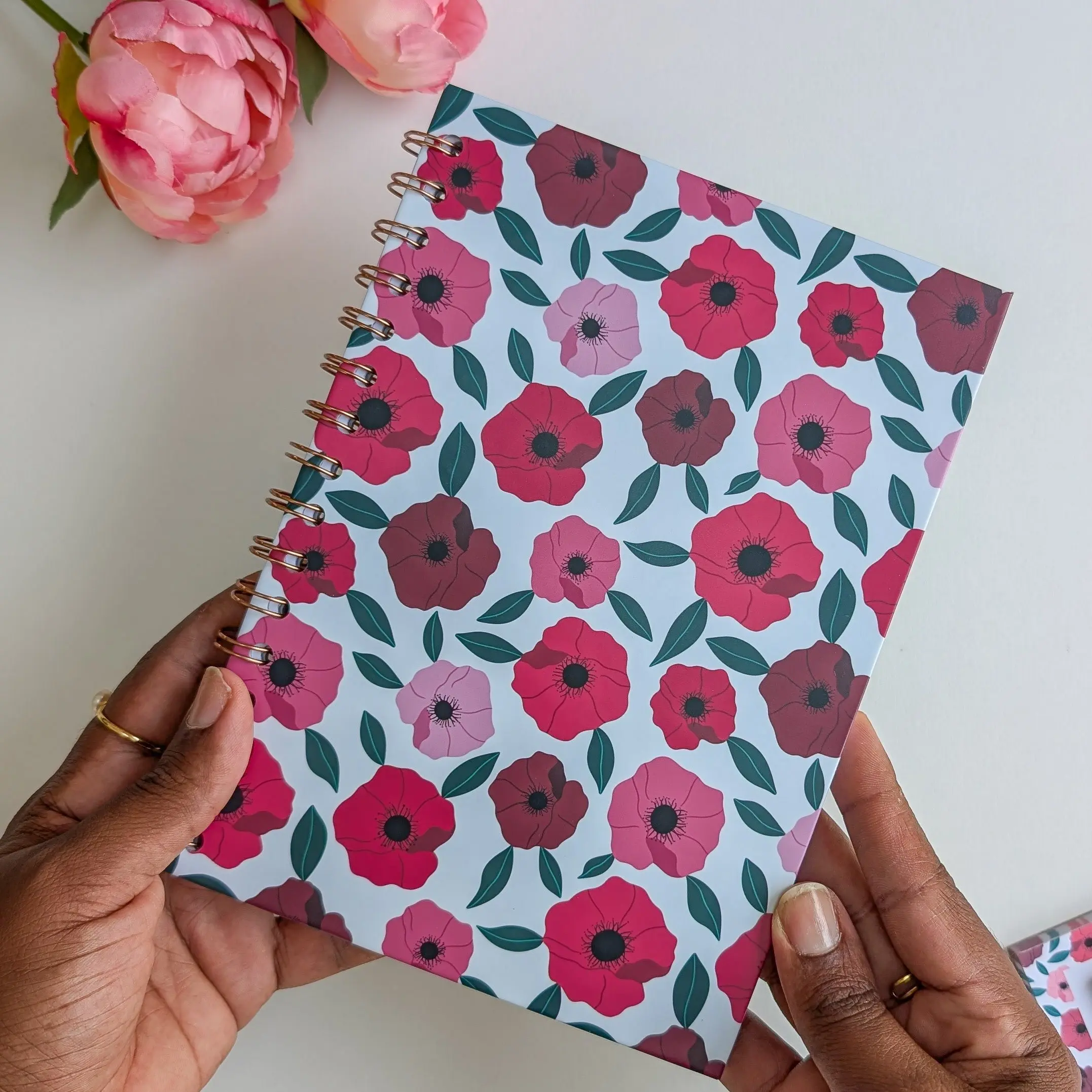 A5 Notebook - Spiral Bound - Pink and Red Anemones