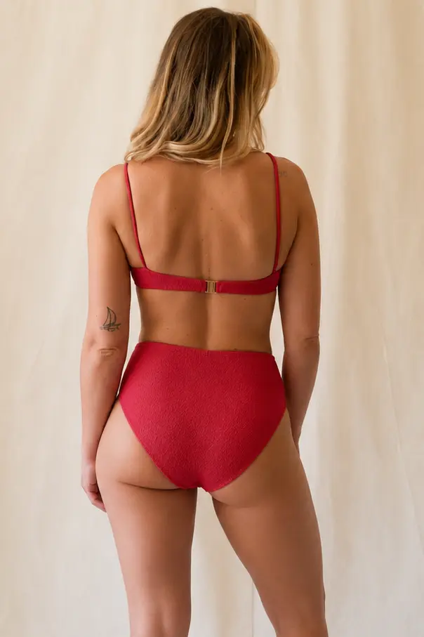 Bikinihose mit hohem Bund – Rosa & Burgunderrot