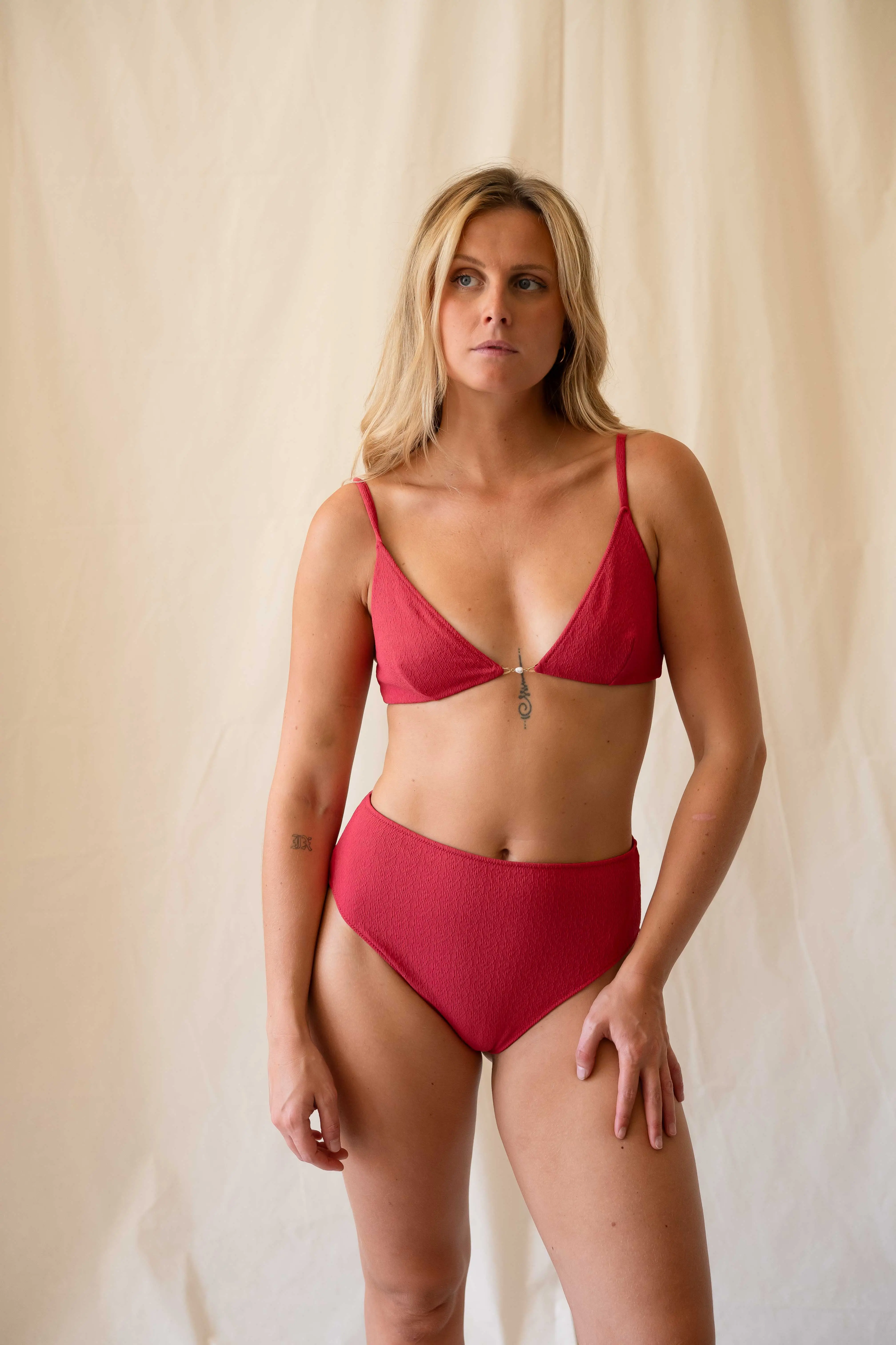Triangel-Bikini-Oberteil – Rosa & Burgunderrot