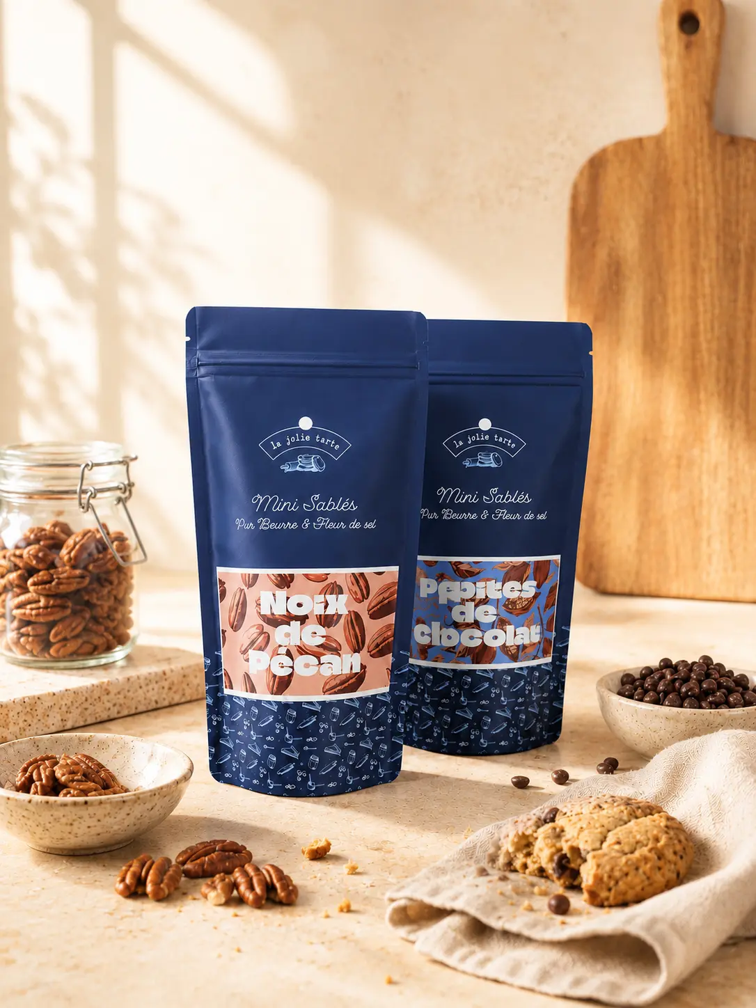 Mini pecan and fleur de sel shortbread cookies - Handmade biscuits - 180g