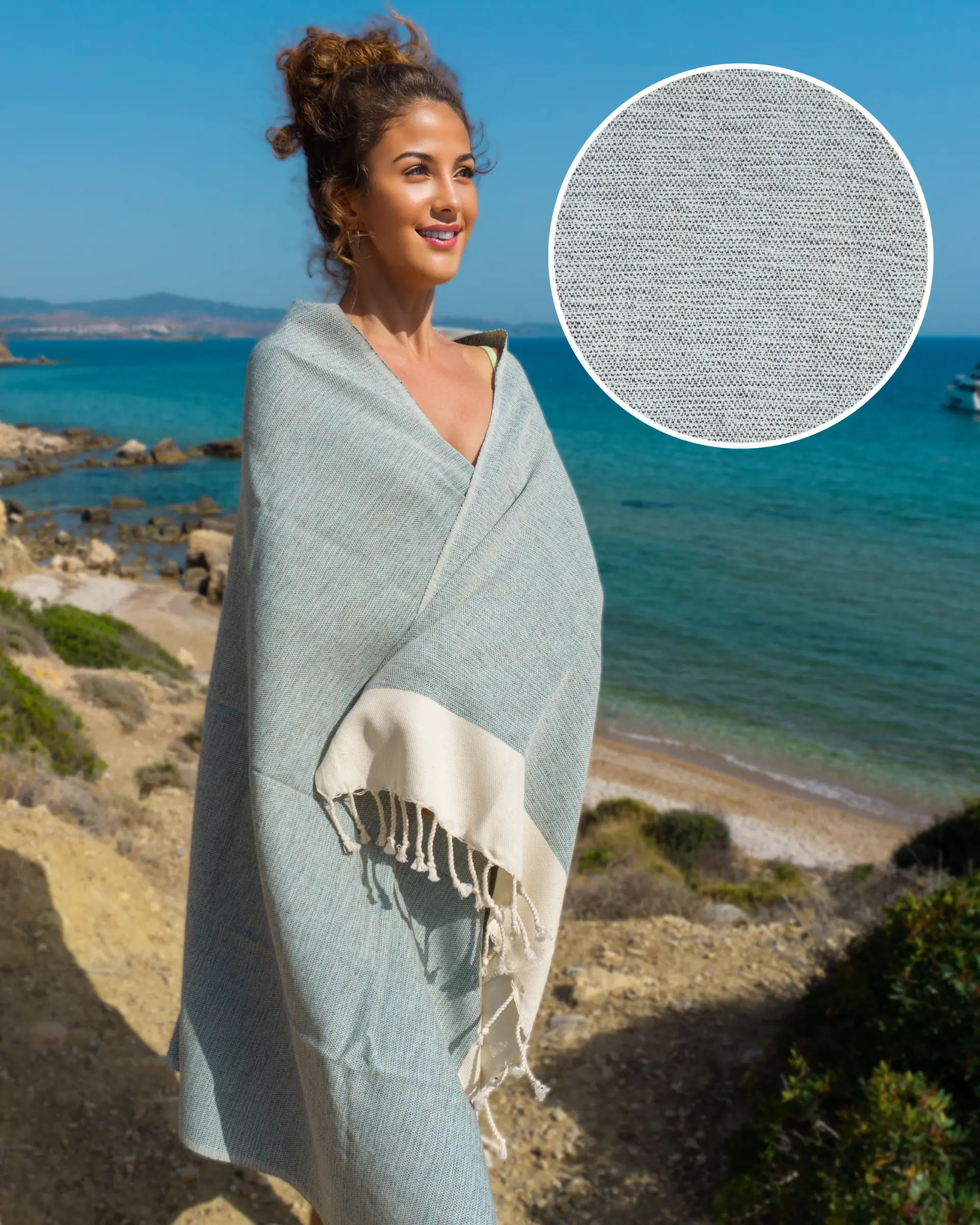 Serviette de hammam en coton MANOLIA – Anti-sable et compacte – Turquoise – 180 x 100 cm