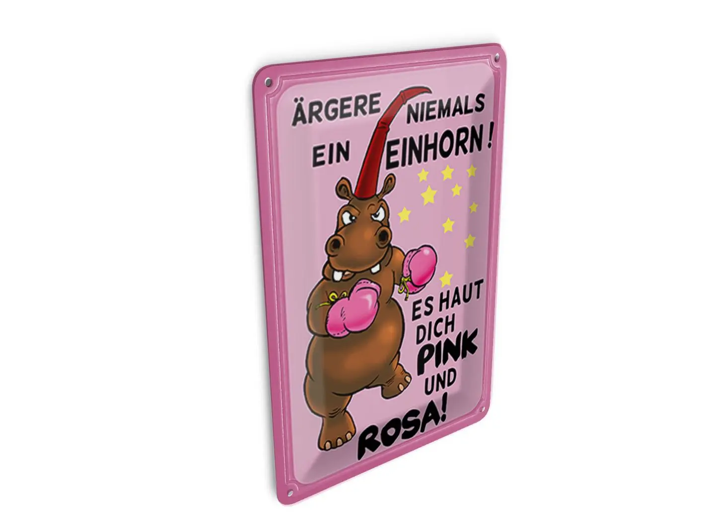 Tin postcard unicorn 10x14cm never get angry skin pink rose decorative sign