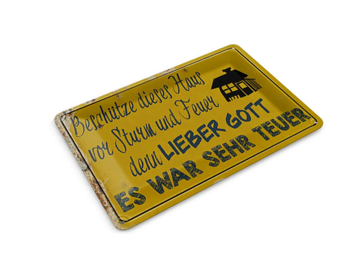 Tin postcard with saying, 14x10cm: Protect house from storm and fire, decorative sign