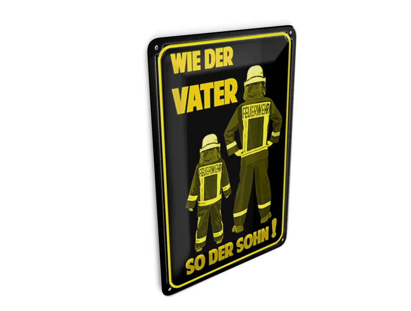 Tin postcard with saying, 10x14 cm, fire brigade: like father, like son, decorative sign