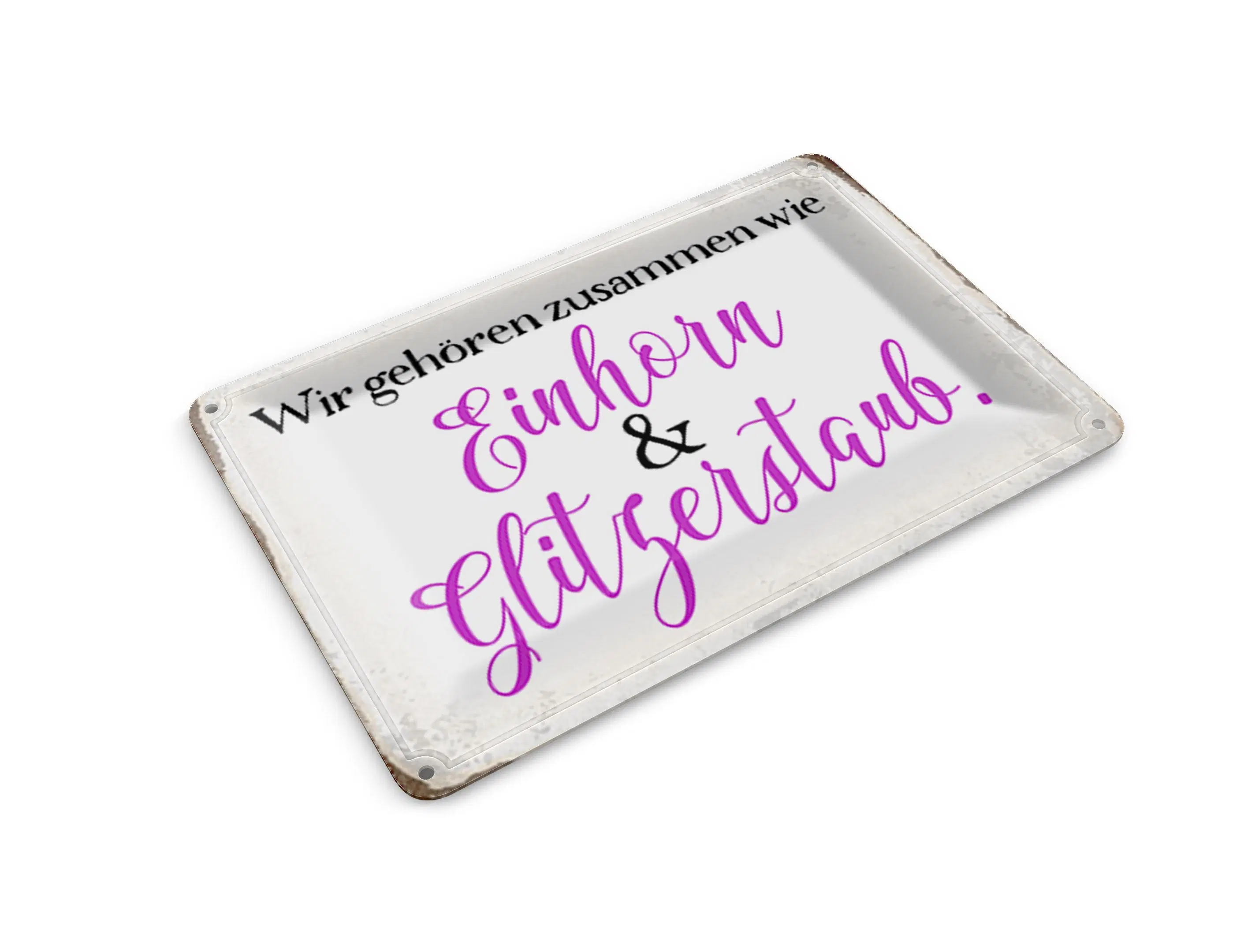 Tin postcard with saying, 14x10 cm, unicorn and glitter dust, metal decorative sign