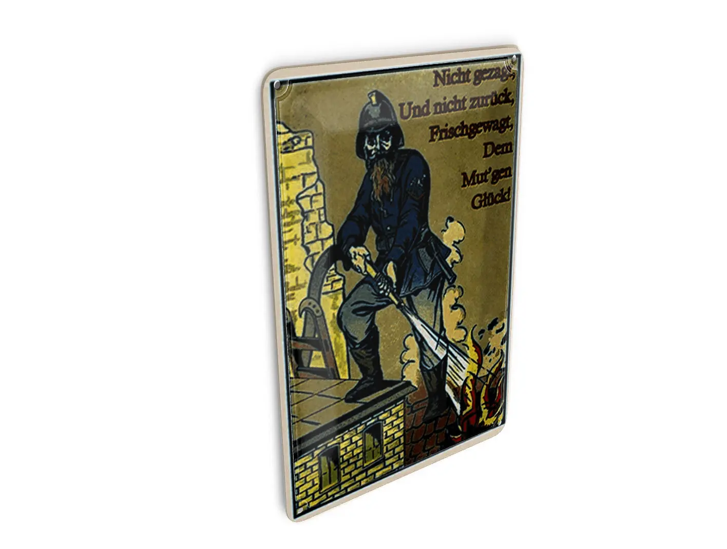 Retro tin postcard 10x14 cm, firefighter undaunted, and decorative sign