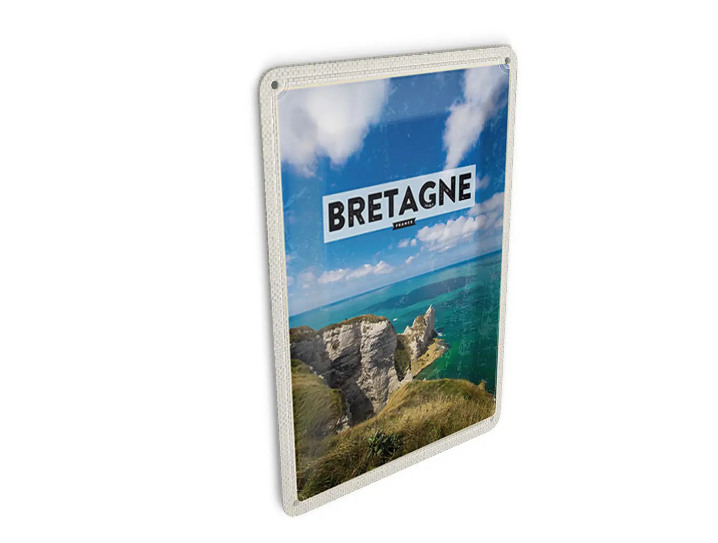 Tin postcard, travel, 10x14cm, Brittany, France, sea, mountains, holiday, decoration