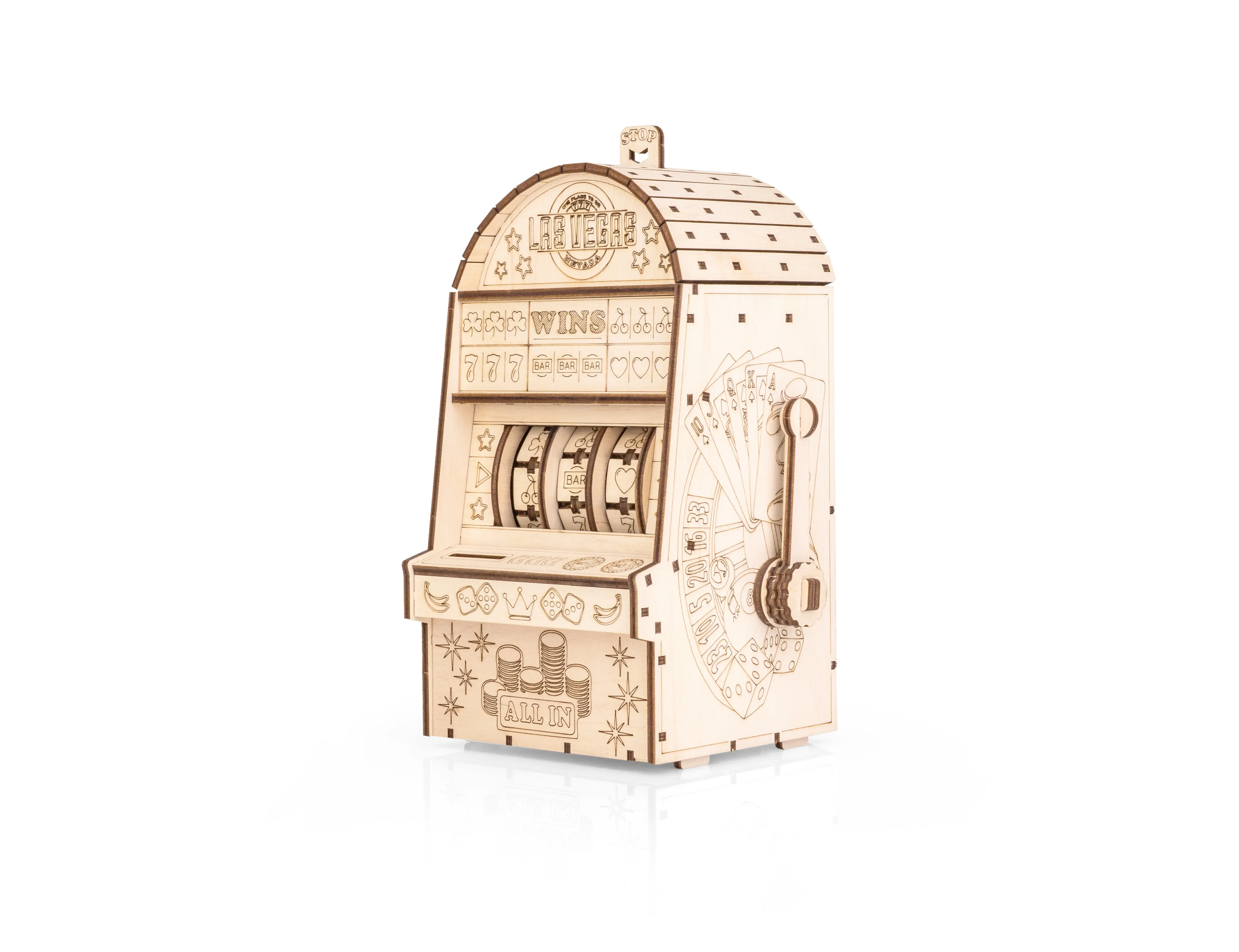 Wooden mechanical construction kit "One-Armed Bandit"