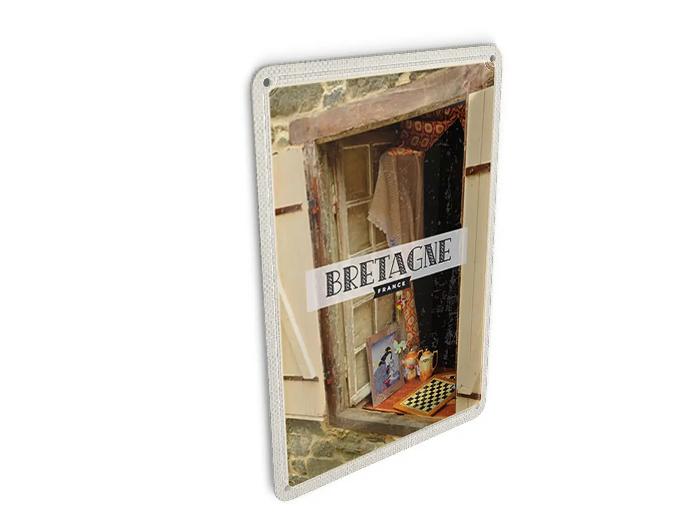 Tin postcard, travel, 10x14 cm, Brittany, France, retro art, travel destination sign