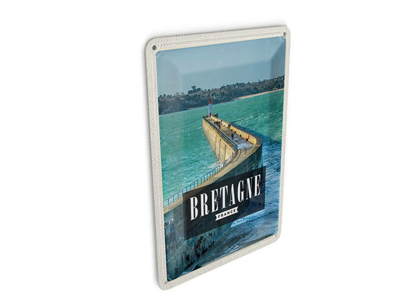 Tin postcard, travel, 10x14 cm, Brittany, France, travel destination, holiday, decoration, sign