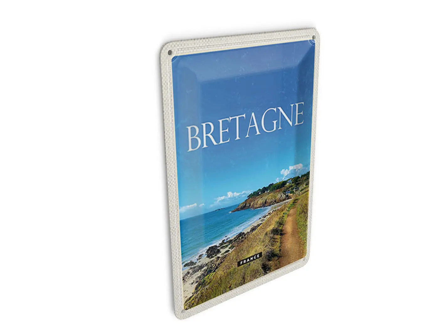Tin postcard, travel, 10x14 cm, Brittany, France, holiday destination sign