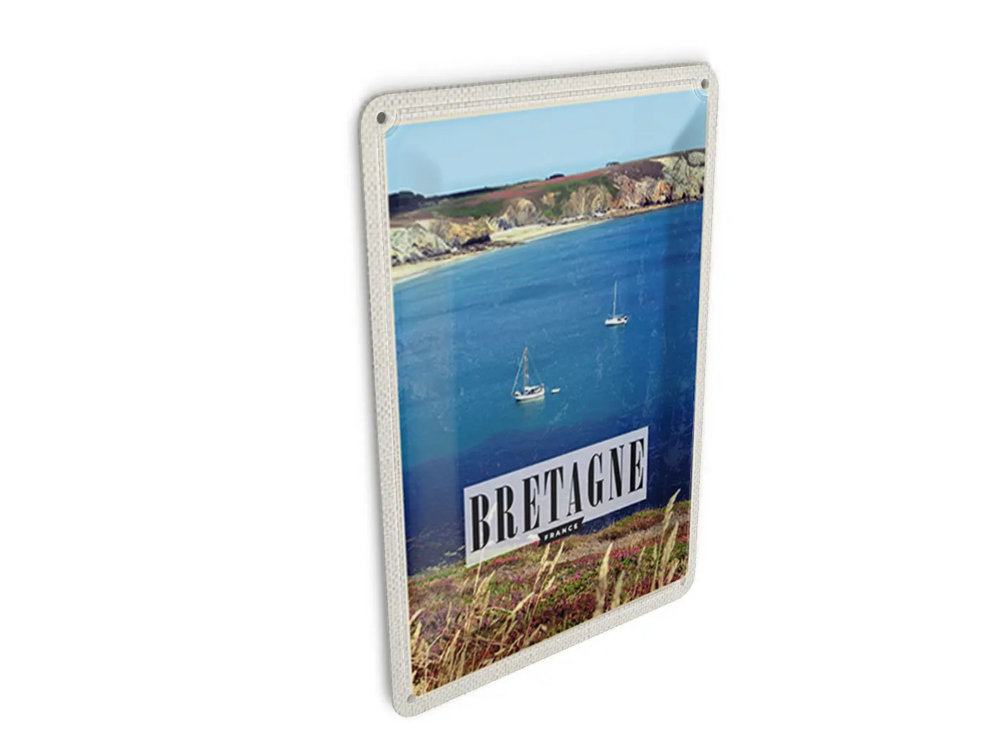 Tin postcard, travel, 10x14 cm, Brittany, France, holiday poster, decoration sign