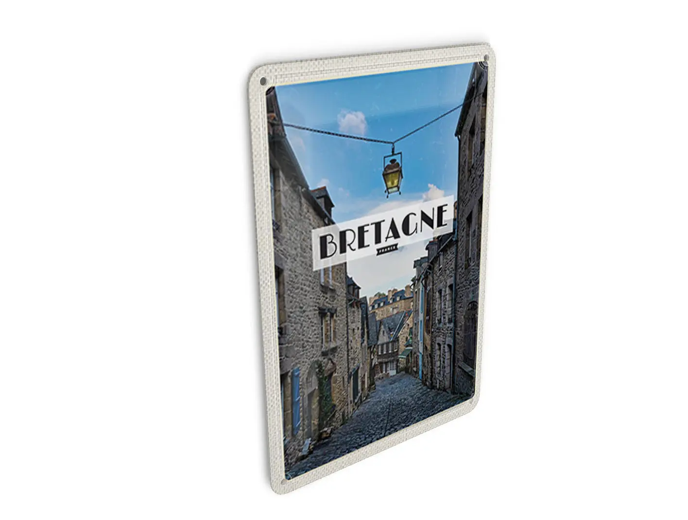 Tin postcard, travel, 10x14 cm, Brittany, France, Old Town, Destination sign