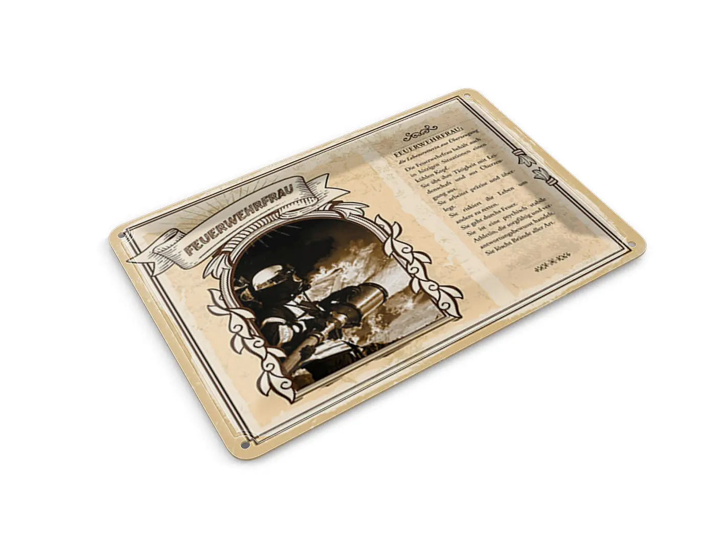 Tin postcard, professions, 14x10 cm, firefighter, lifesaver, emergency sign