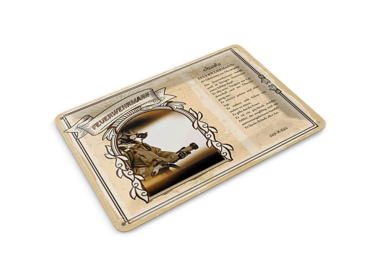 Tin postcard, professions, 14x10 cm, firefighter, lifesaver, fire sign