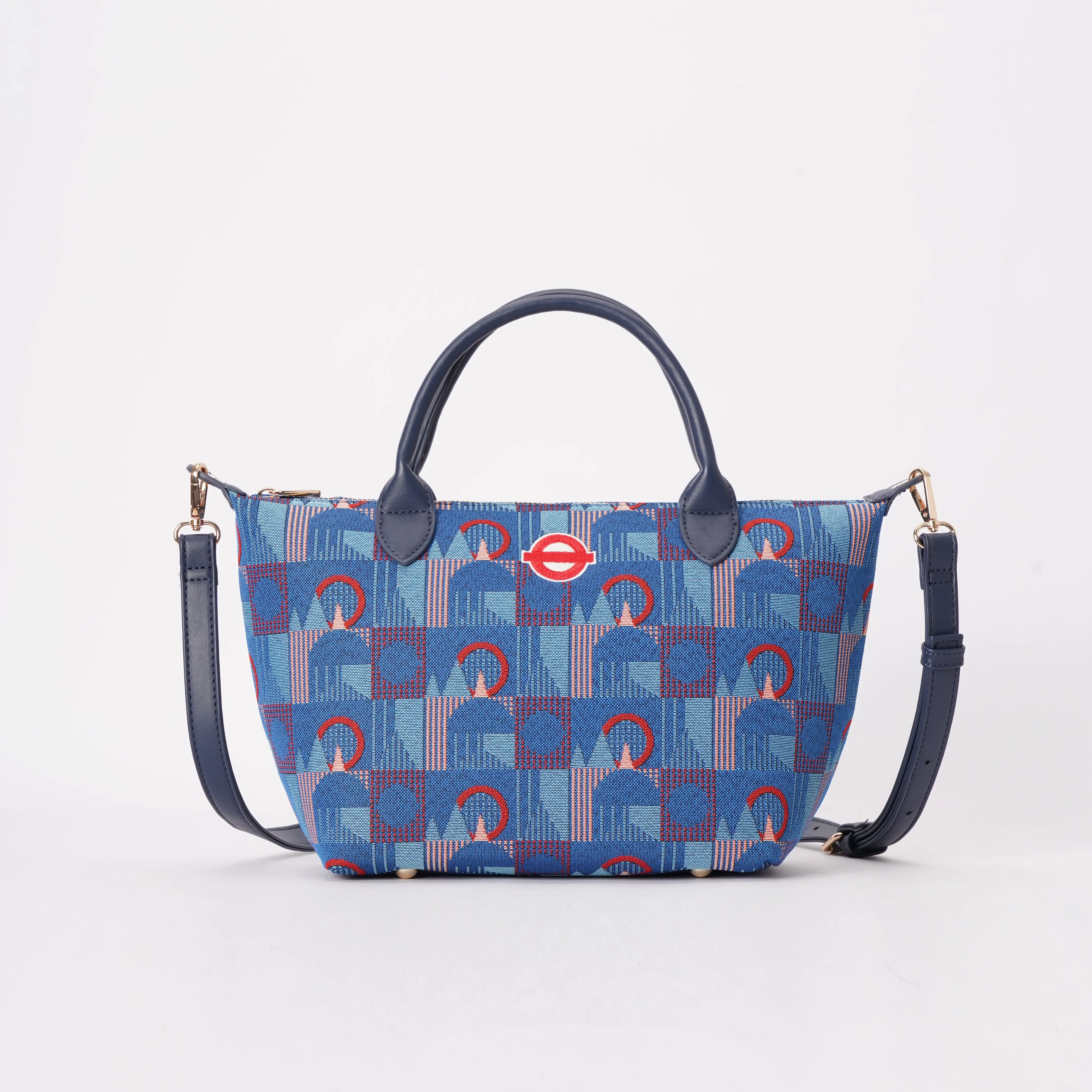 Signare London - Grab Handbag TFL Piccadilly Moquette Red Roundel