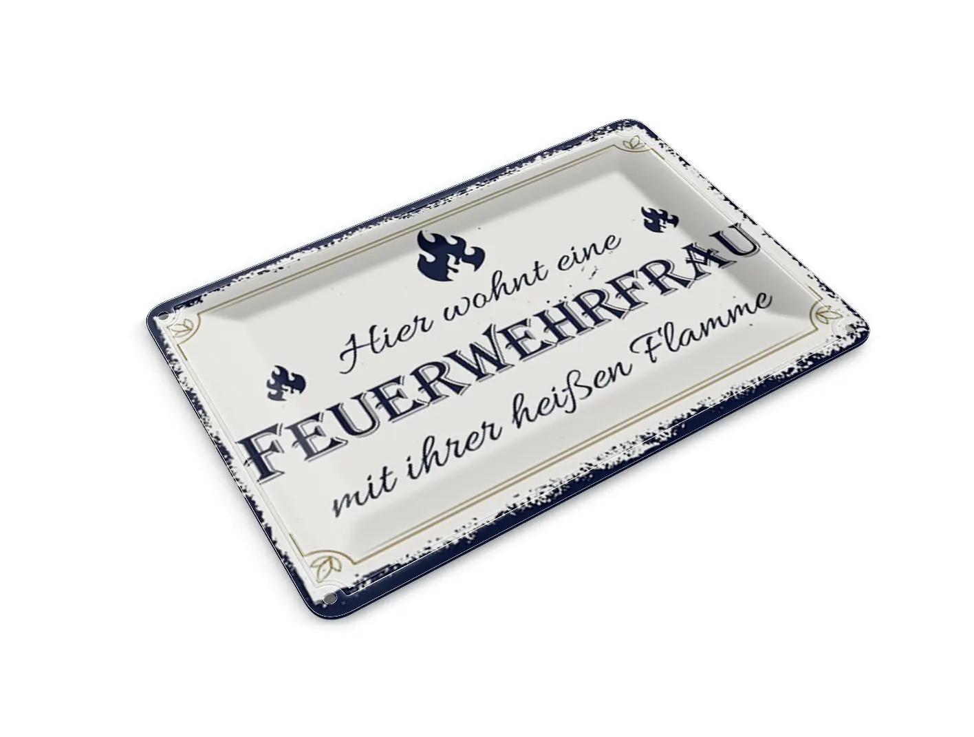 Tin postcard with saying "A female firefighter lives here" 14x10 cm Decorative sign