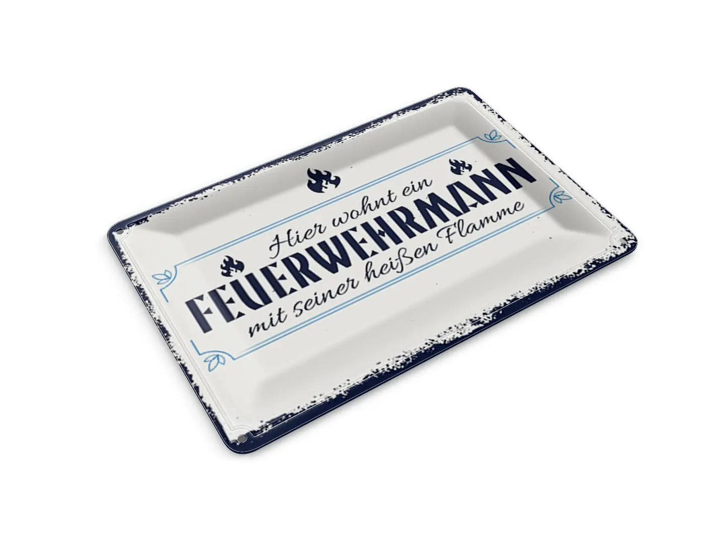 Tin postcard with saying "A firefighter lives here" 14x10 cm Decorative sign