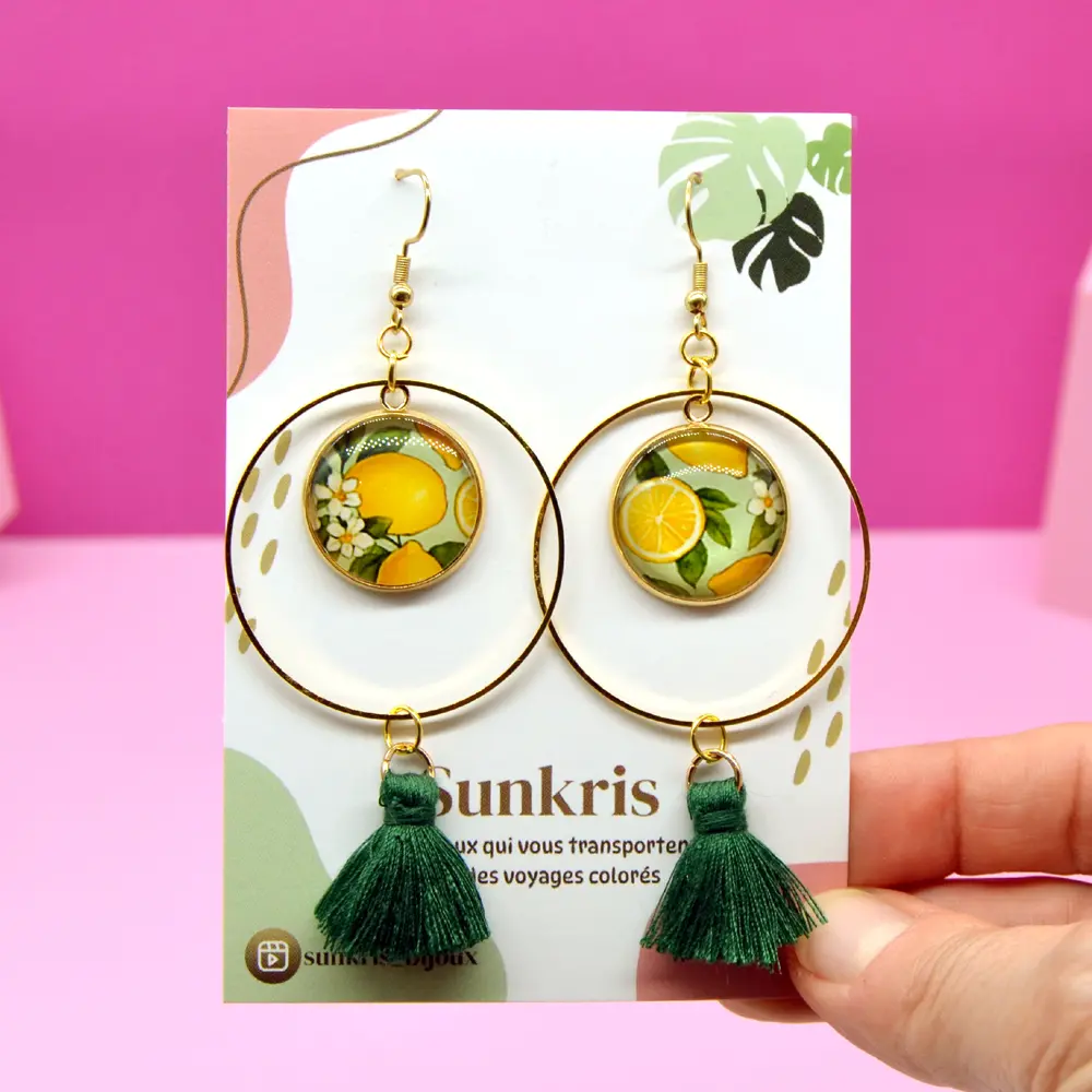 Bohemian Lemon Hoop Earrings in Stainless Steel – Trendy Jewelry