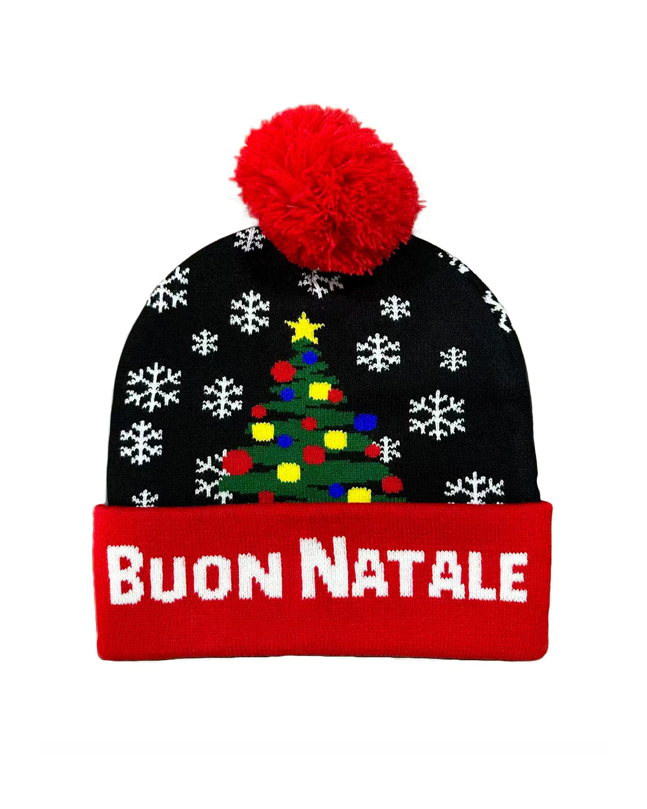 Beanie - black/red with tree Italian