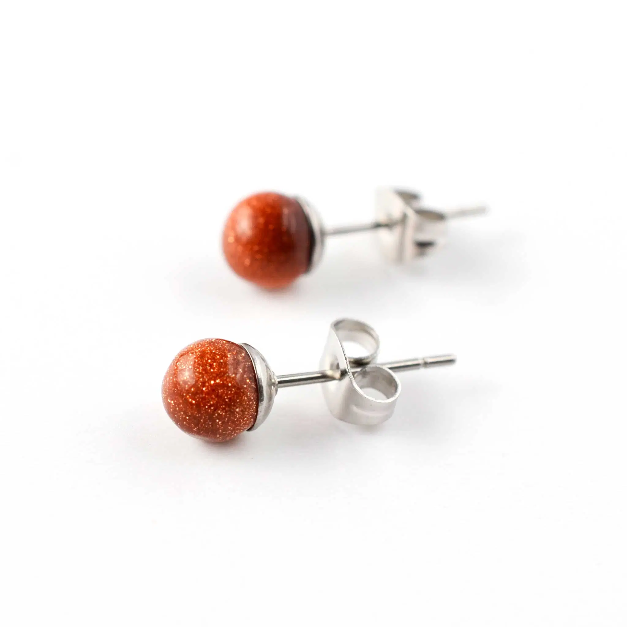 6mm Goldstone Stud Earrings, Hypoallergenic Surgical Steel Gemstone Studs