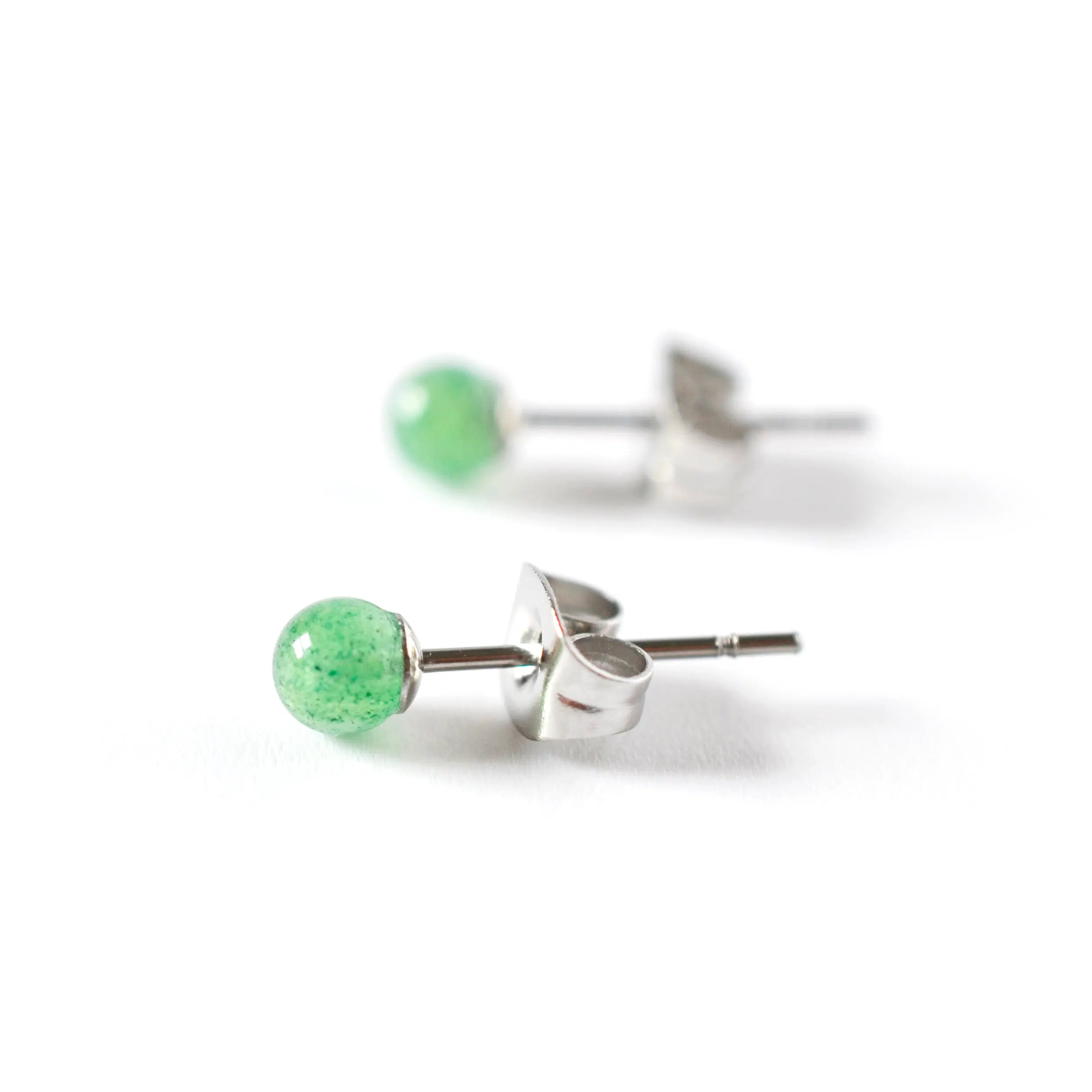 Green Aventurine Gemstone Stud Earrings 4mm, Hypoallergenic Surgical Steel Studs For Sensitive Ears