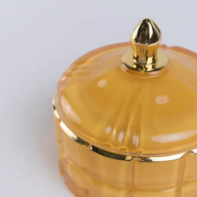Yellow Glass Box Gold Accents Small Jewel Storage
