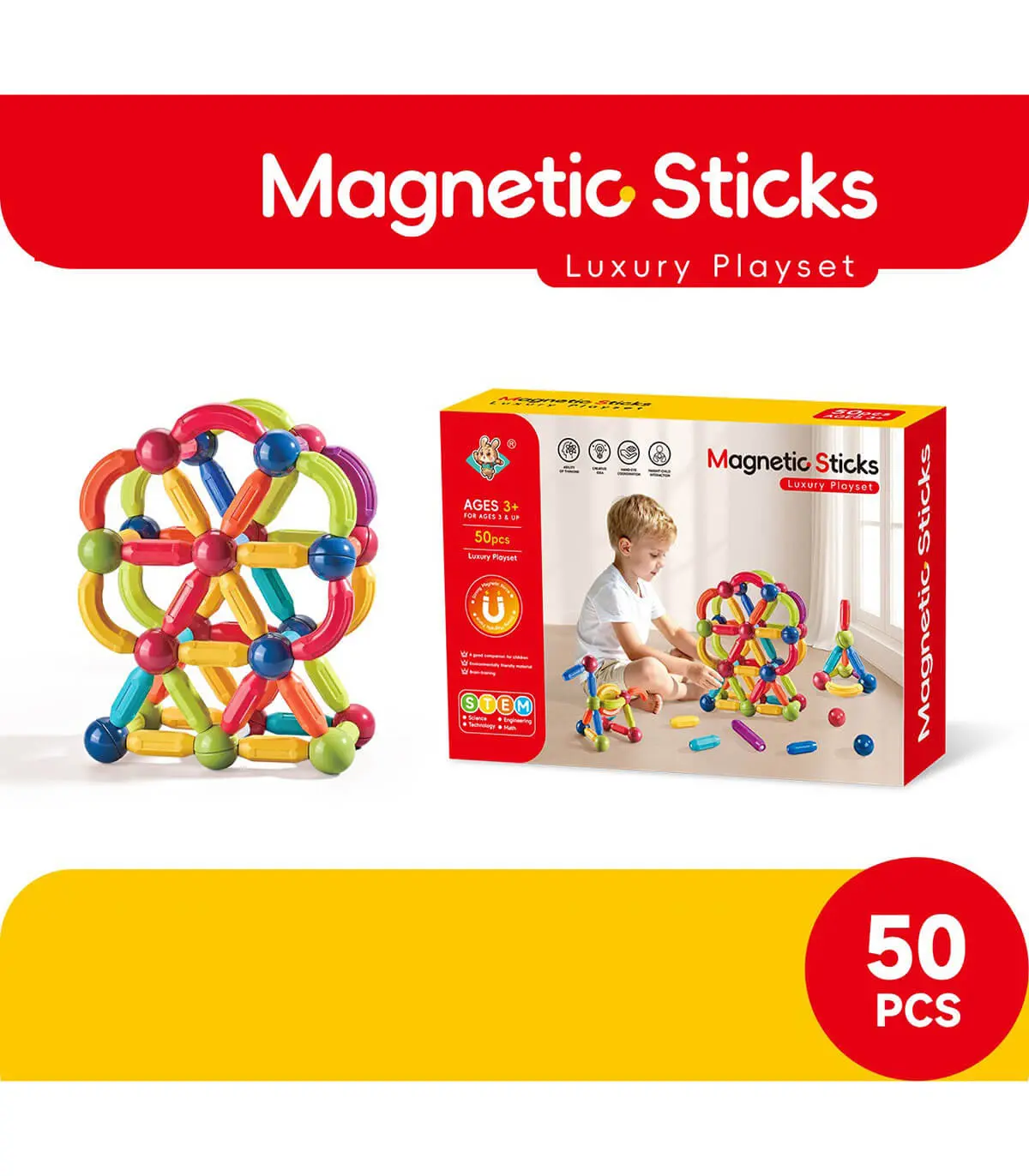 CHILDREN'S MAGNETIC CONSTRUCTOR STICKS 50 PIECES