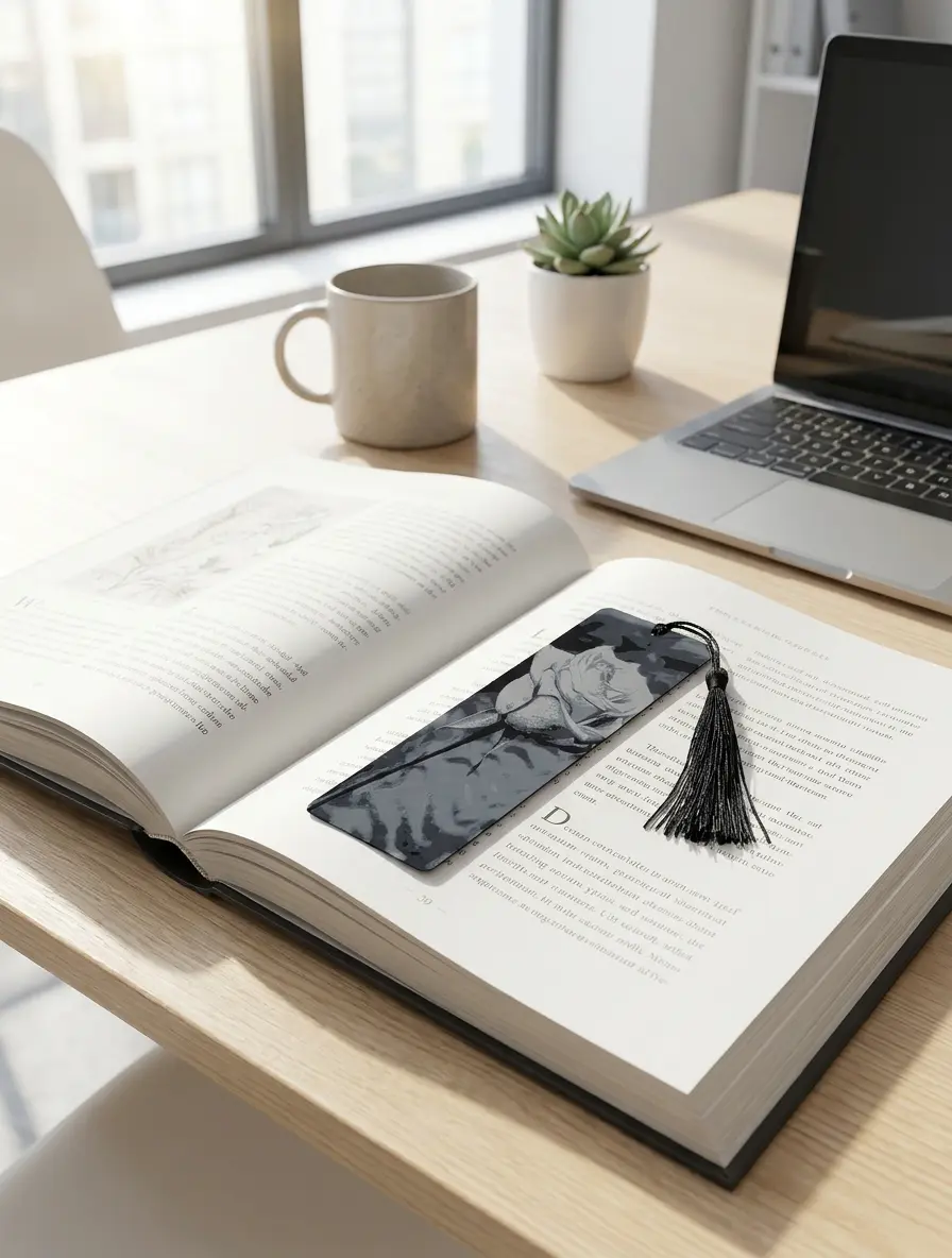 "White Rose" Bookmark - 3D printed in PLA with tassel