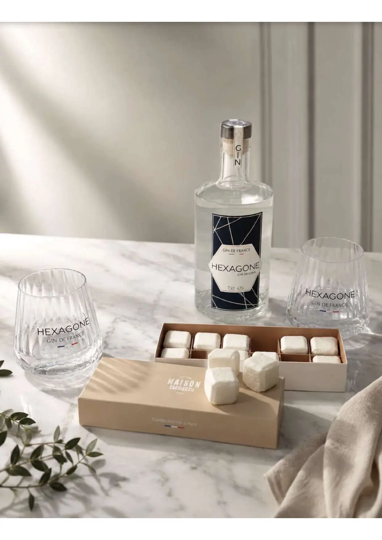 Vatertagsgeschenkset: 12 Marshmallows mit Gin-Geschmack (Sechseck)