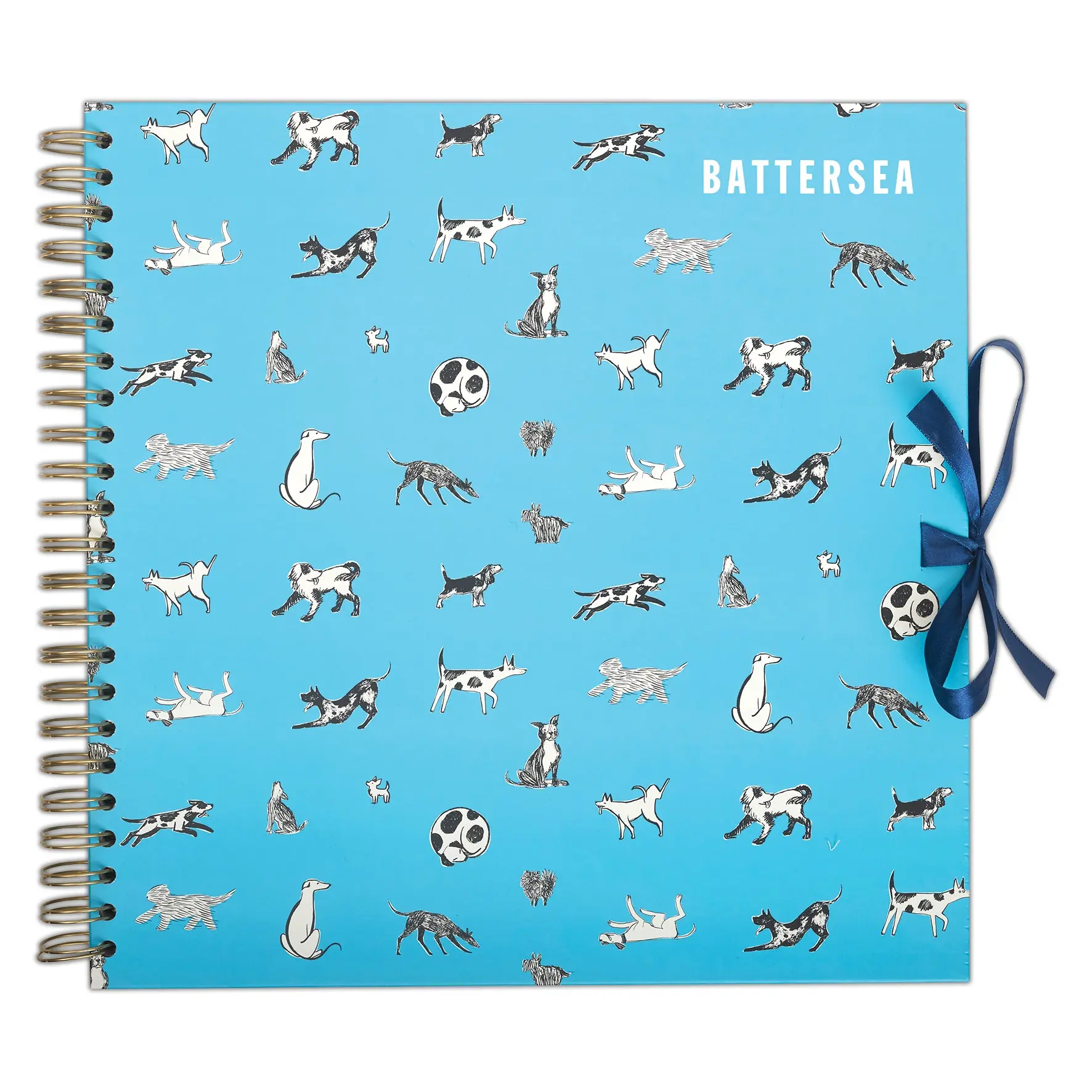 Battersea Wiro Bound Hardback Scrapbook 12", 40 Pages, White Paper, Dog, with Coordinating Ribbon Closure and Wire Colours