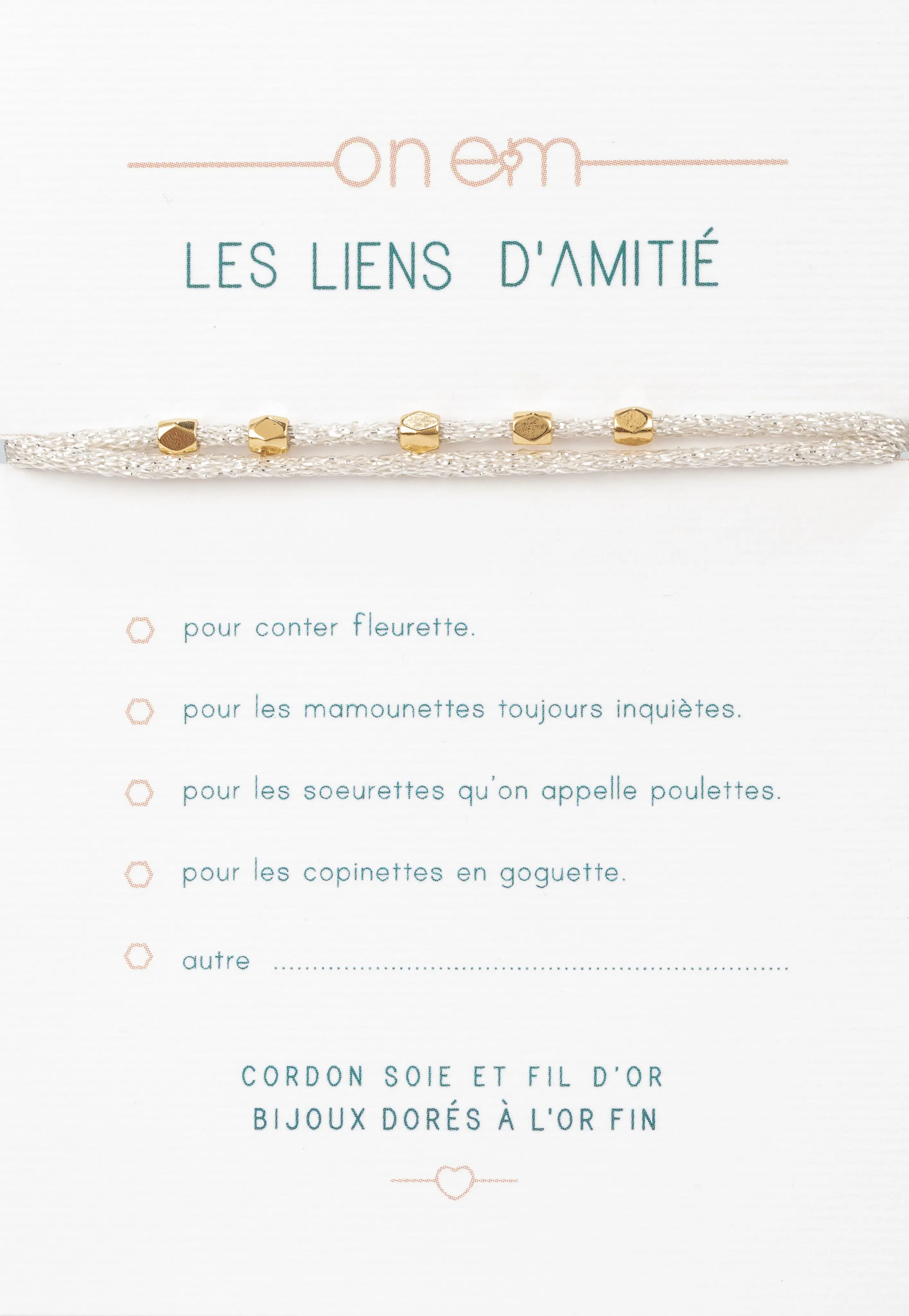 Lien d'amitié - Modèle Perles facettées - couleur Neige