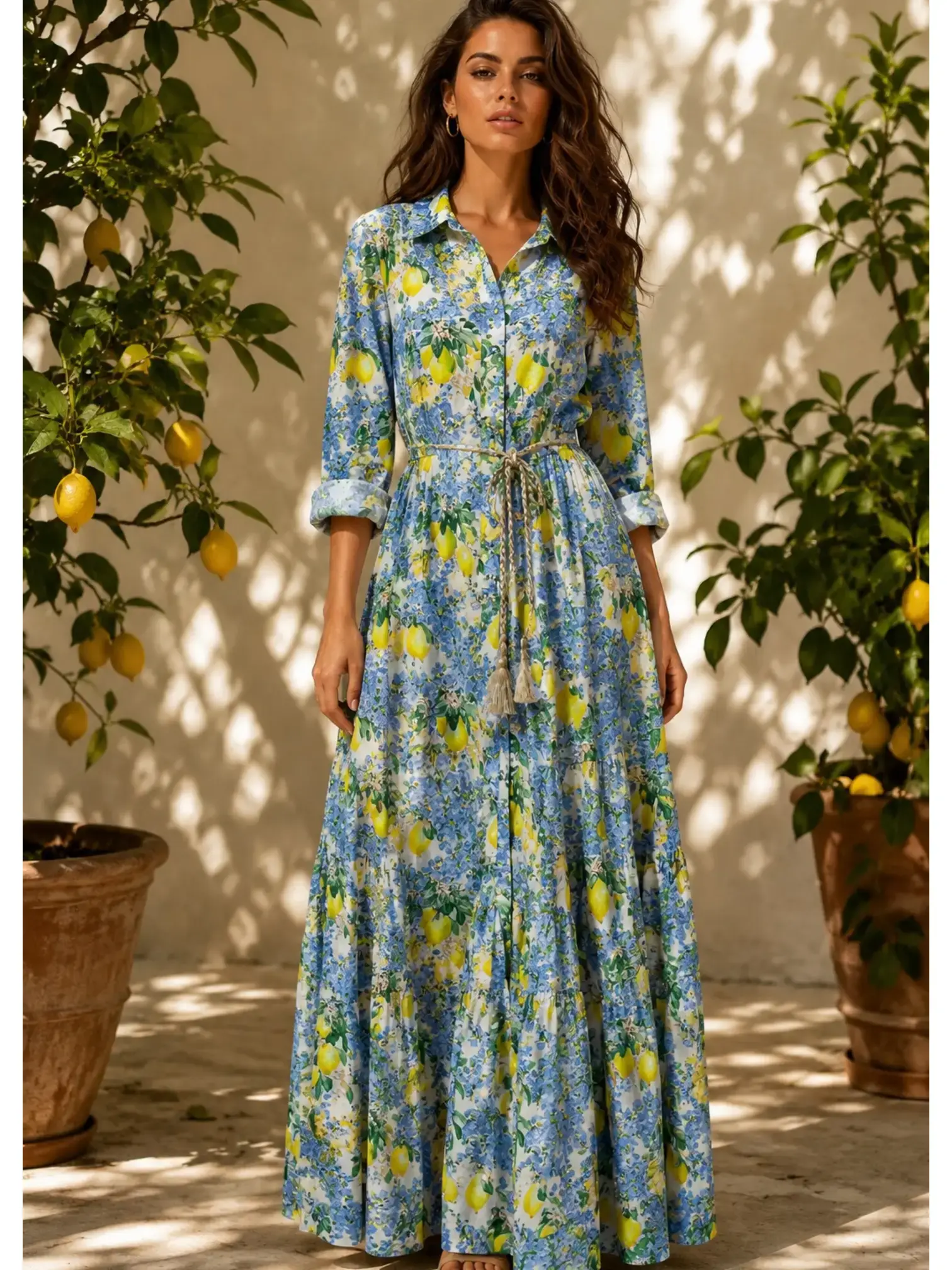 Capri Dolce Vita Maxikleid in Blau – 100 % italienische Baumwolle