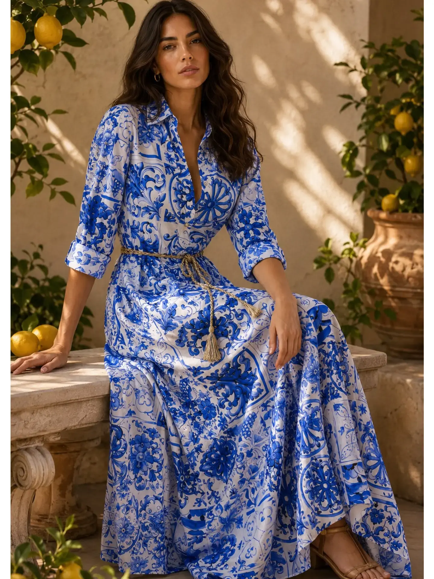 Dolce Azzurro Maxikleid – 100 % italienische Baumwolle