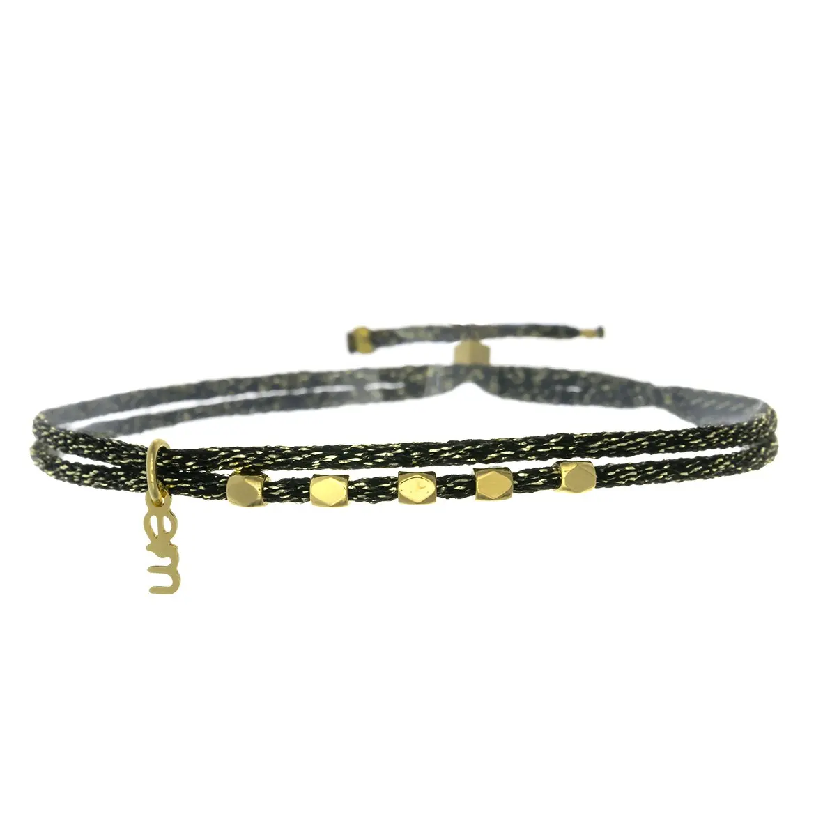 Lien d'amitié - Modèle Perles facettées - couleur Noir