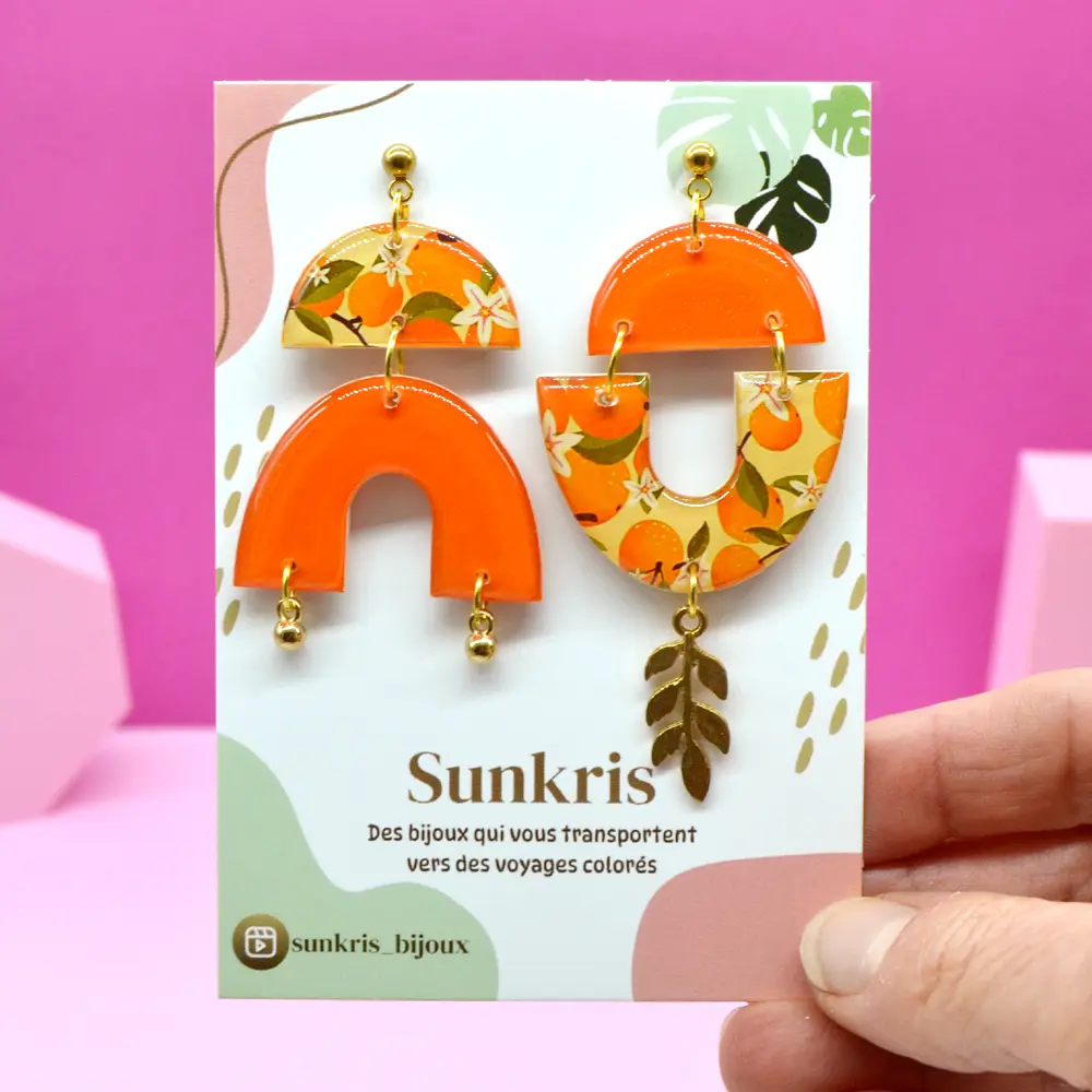Orange fruit drop earrings in stainless steel
