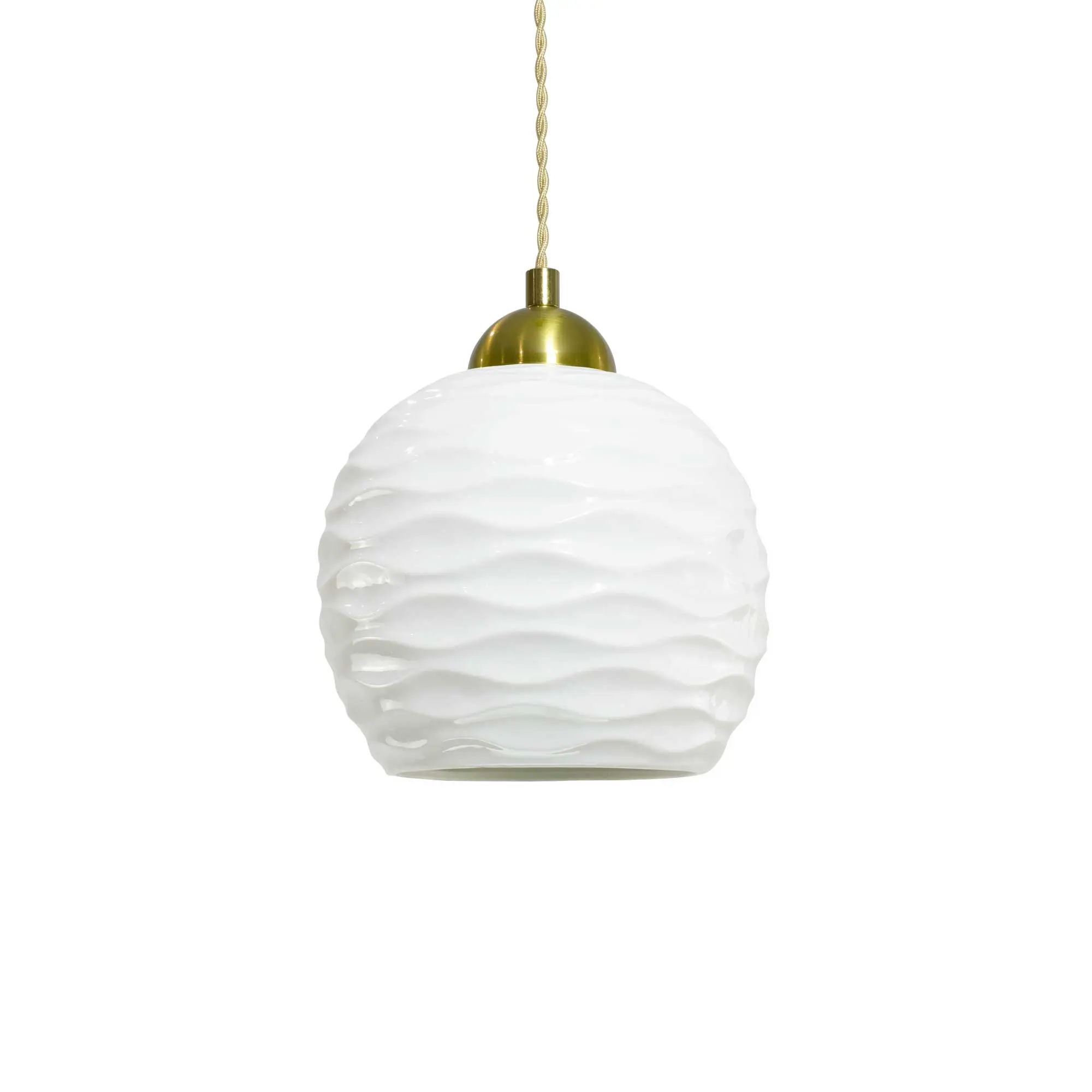 Nolène white ceramic pendant light with wave pattern